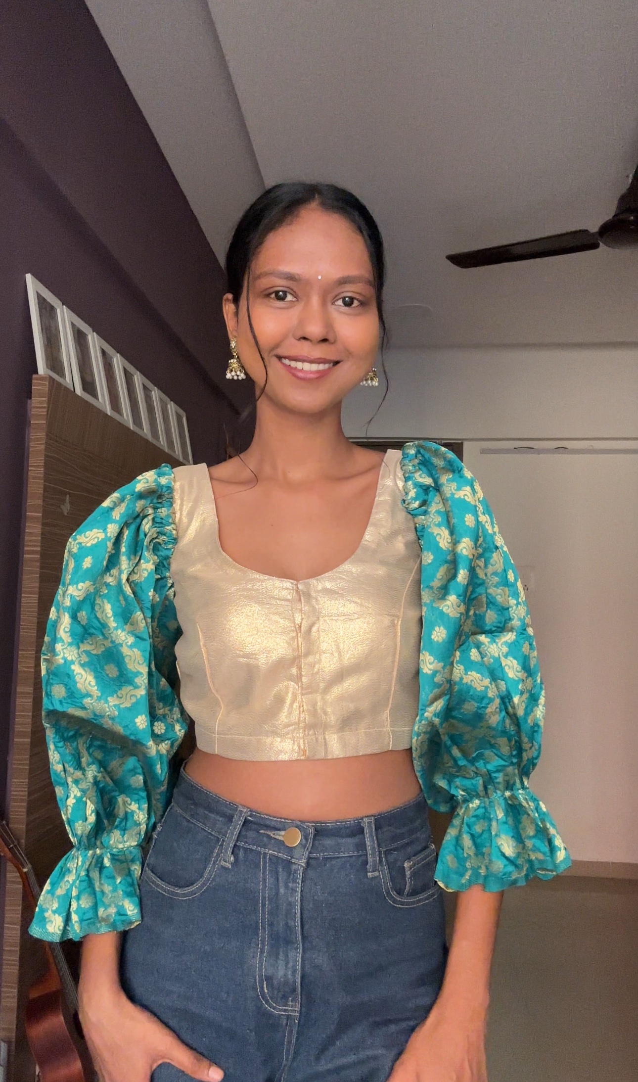 Teal Brocade Detachable Sleeves