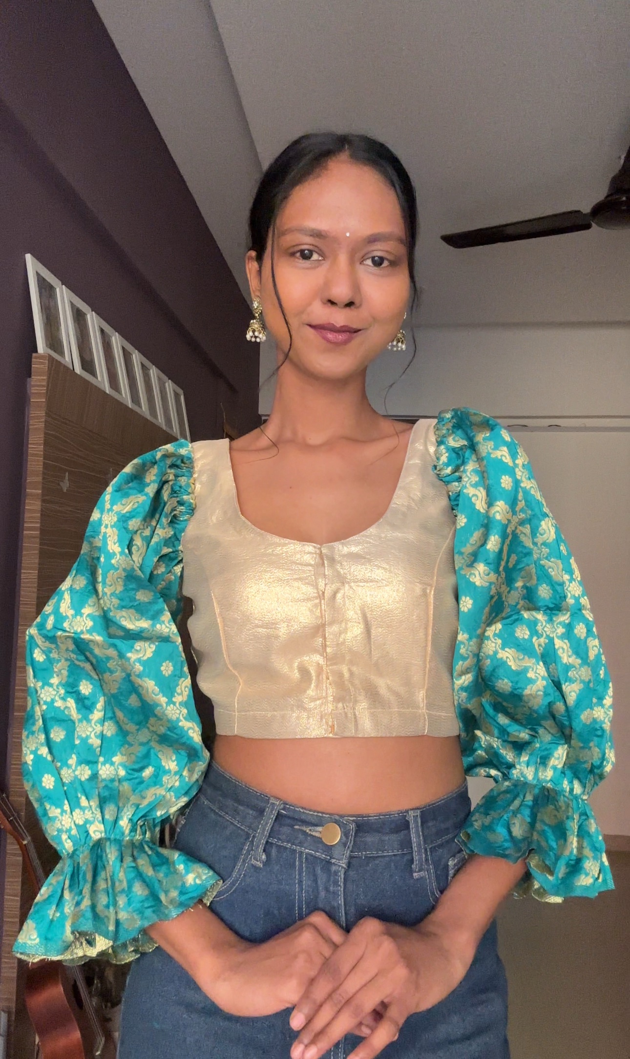 Teal Brocade Detachable Sleeves