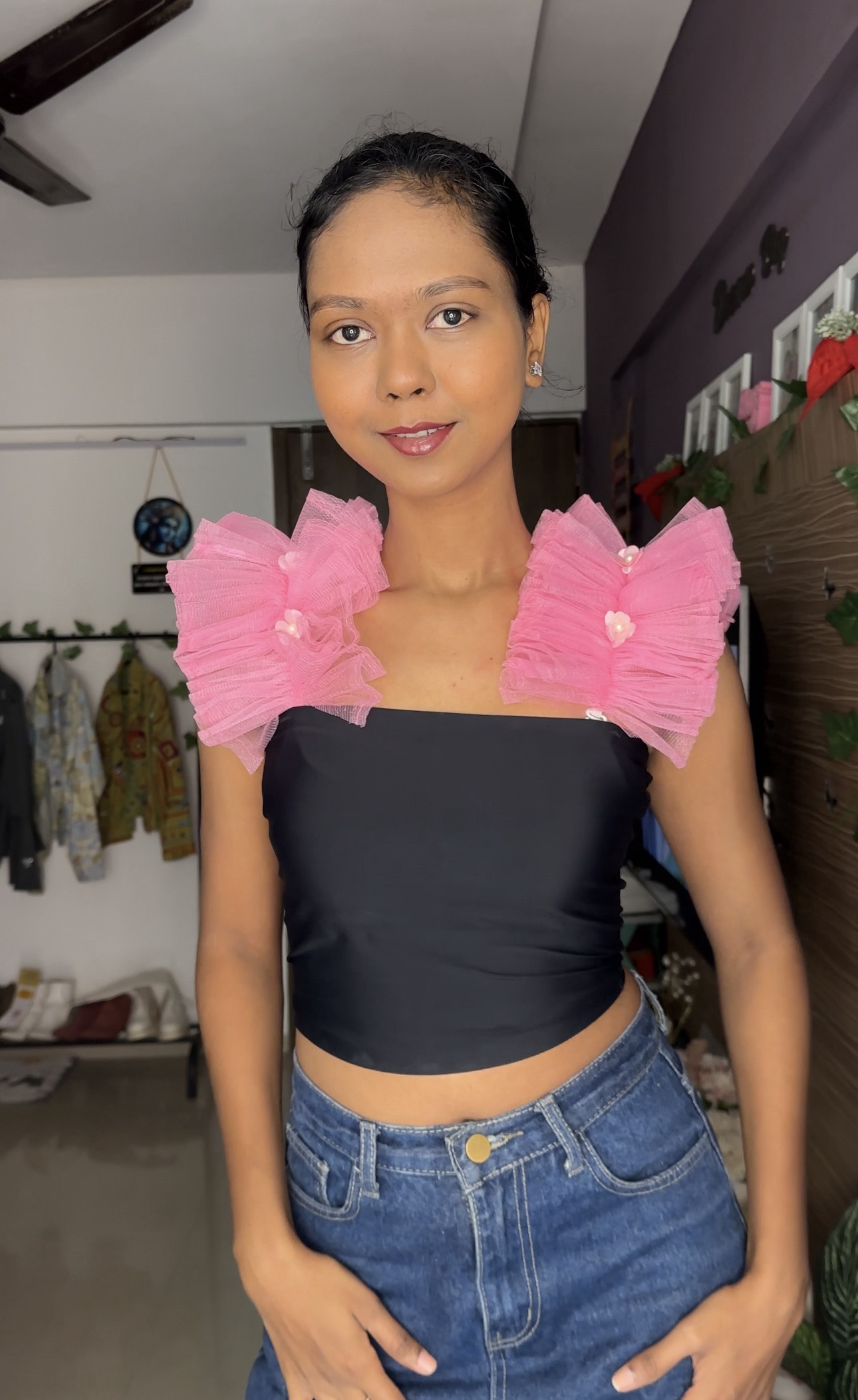 Pink Floral Detachable Bra Straps Sleeves