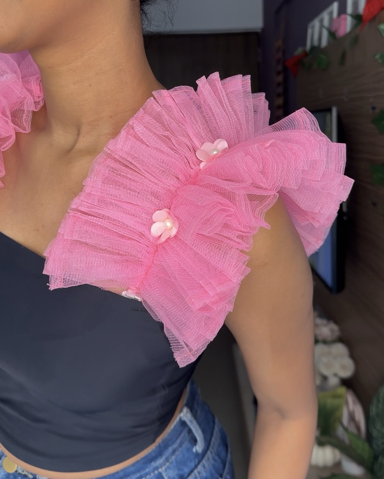 Pink Floral Detachable Bra Straps Sleeves