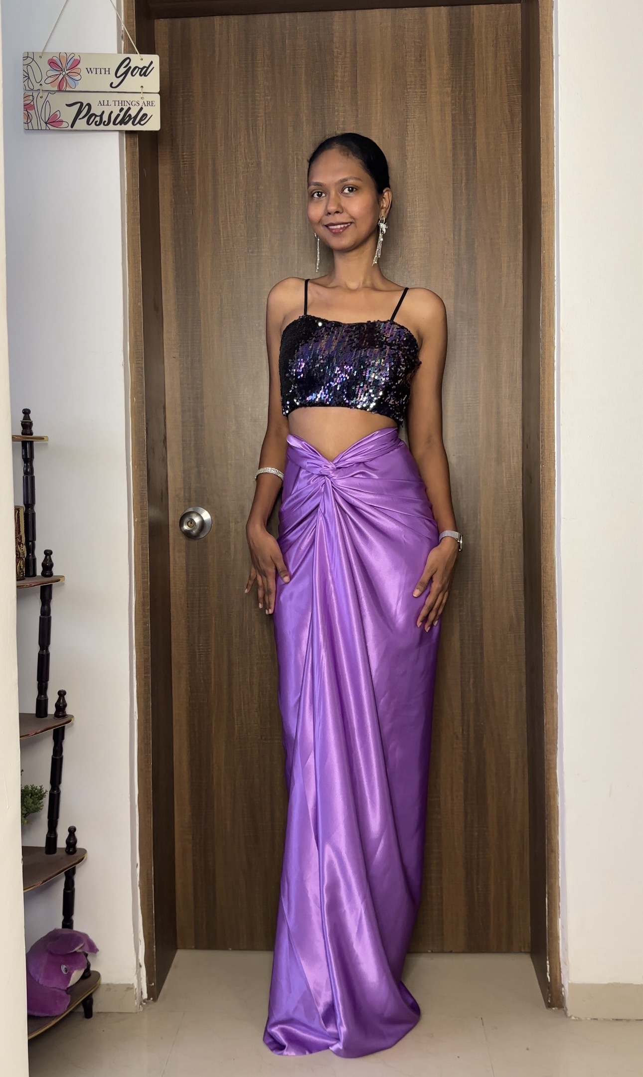 Lavender Satin Multiway Long Skirt