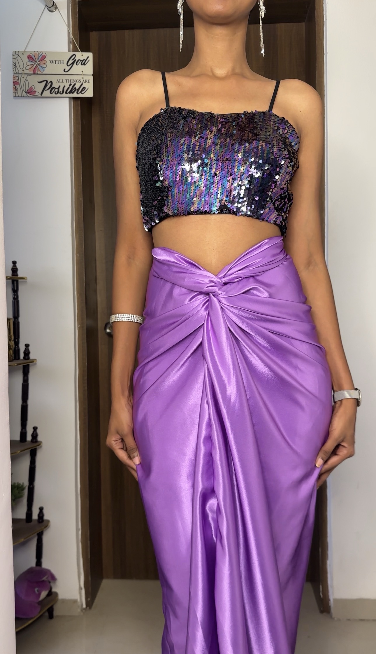 Lavender Satin Multiway Long Skirt