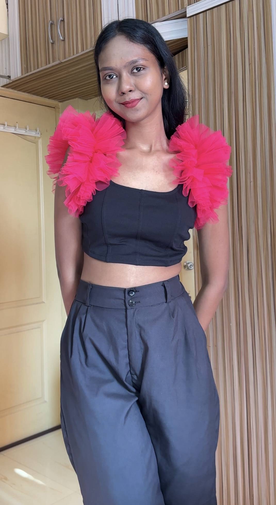 Pink Net Ruffle Sleeves
