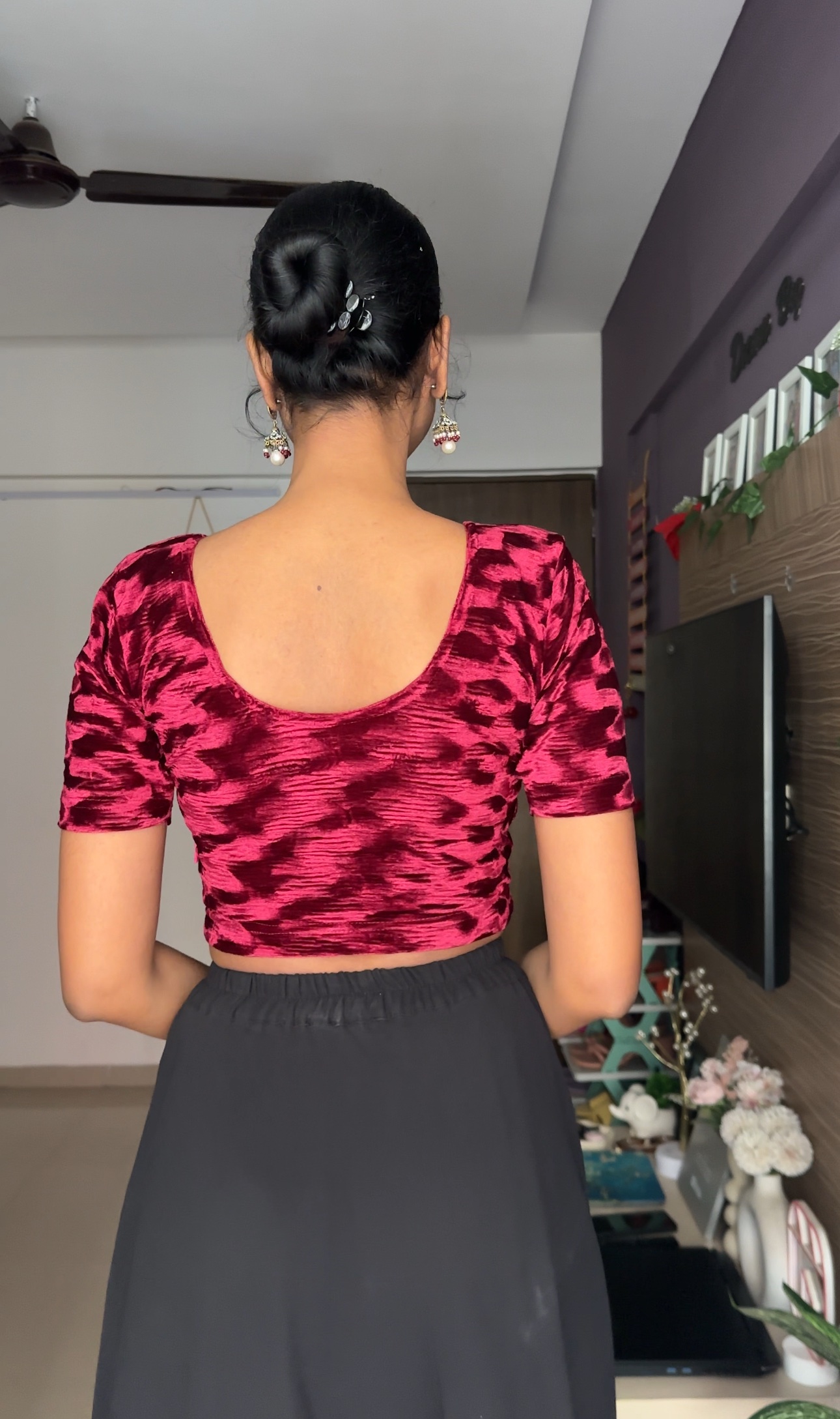 Premium quality velvet wine blouse
