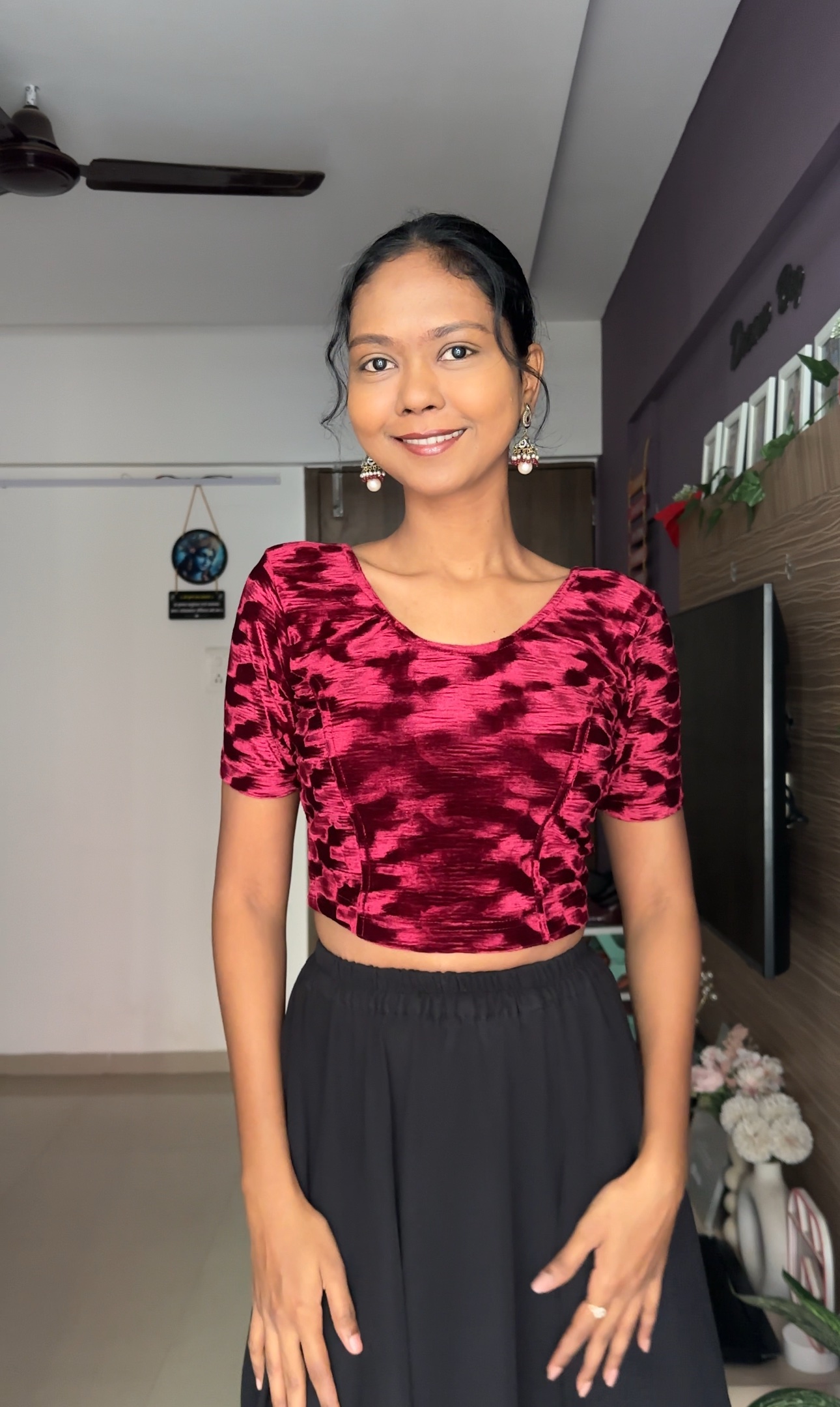 Premium quality velvet wine blouse