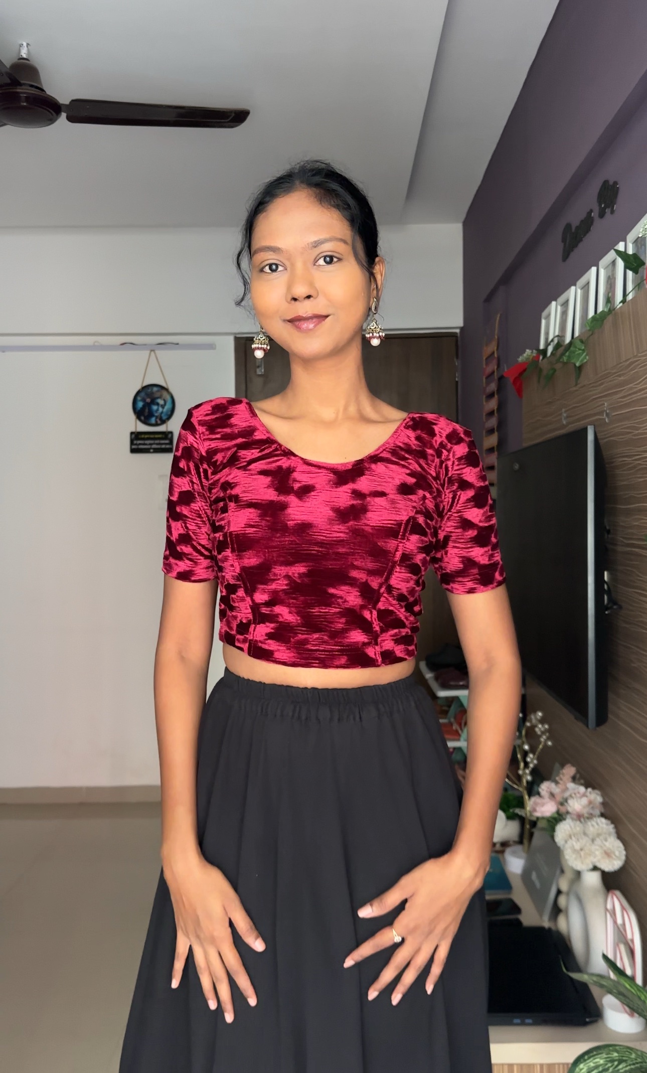 Premium quality velvet wine blouse