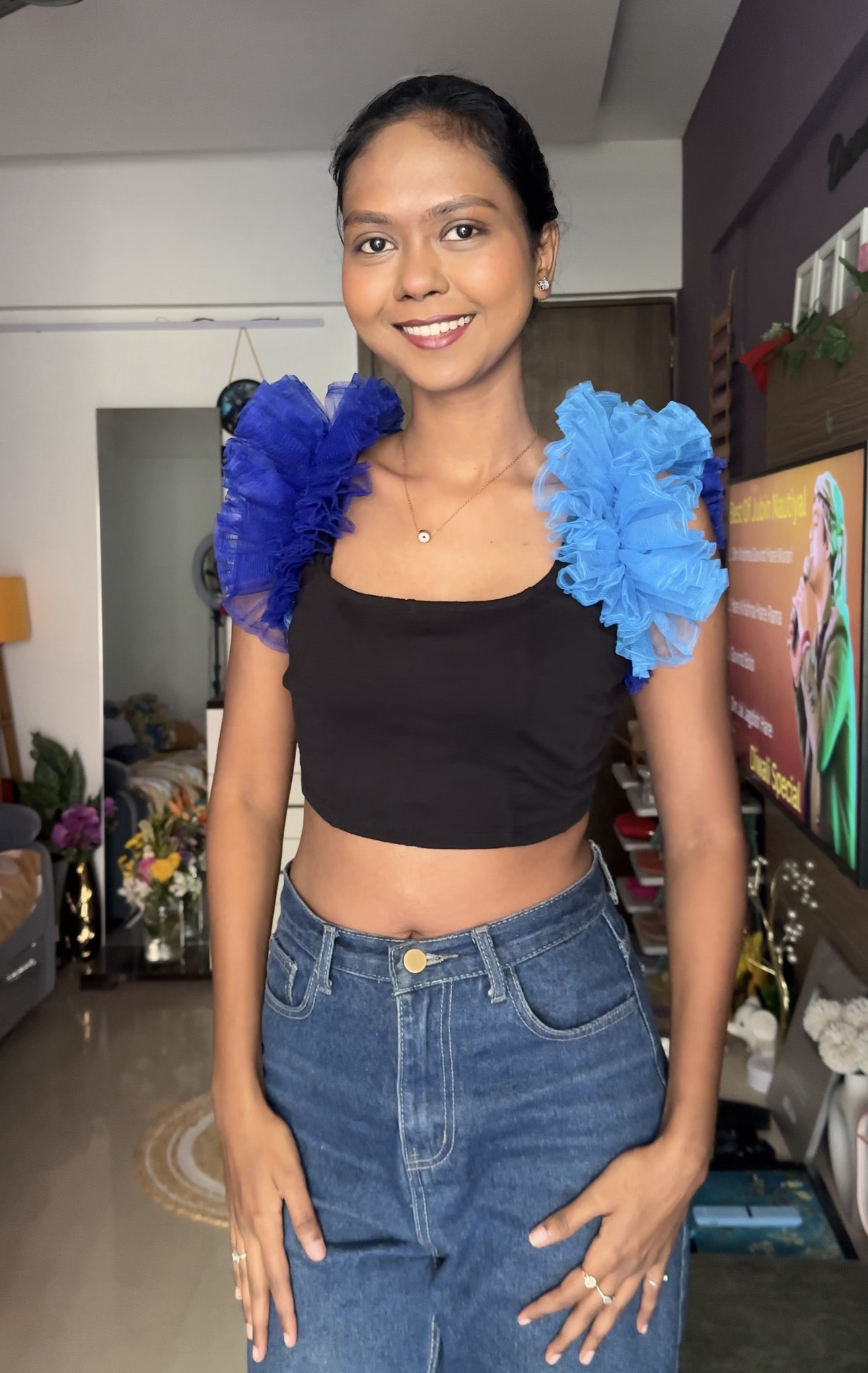 Two colour Detachable Net Ruffle Sleeves ( Light blue + Dark blue )