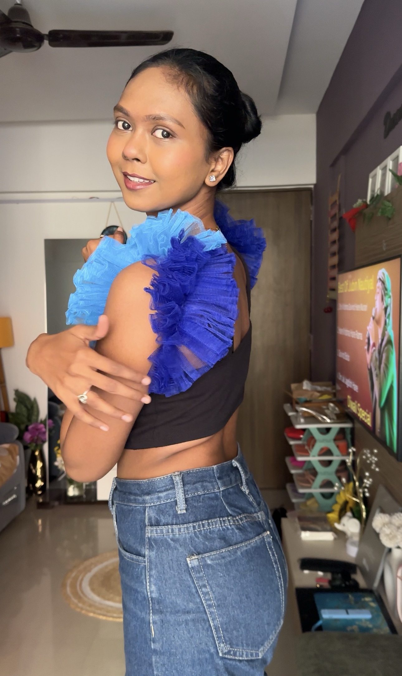 Two colour Detachable Net Ruffle Sleeves ( Light blue + Dark blue )