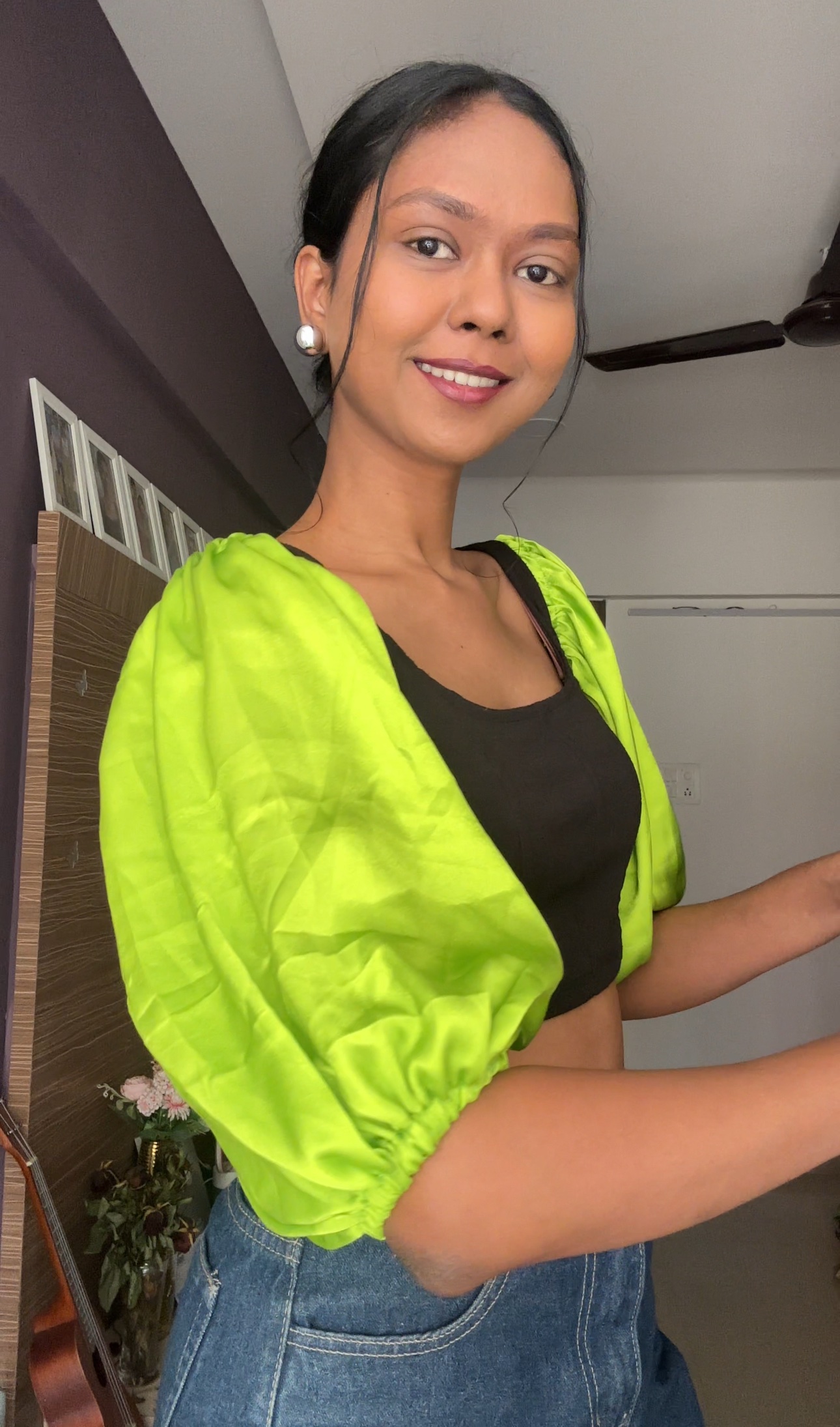 Neon Green Satin Detachable Sleeves