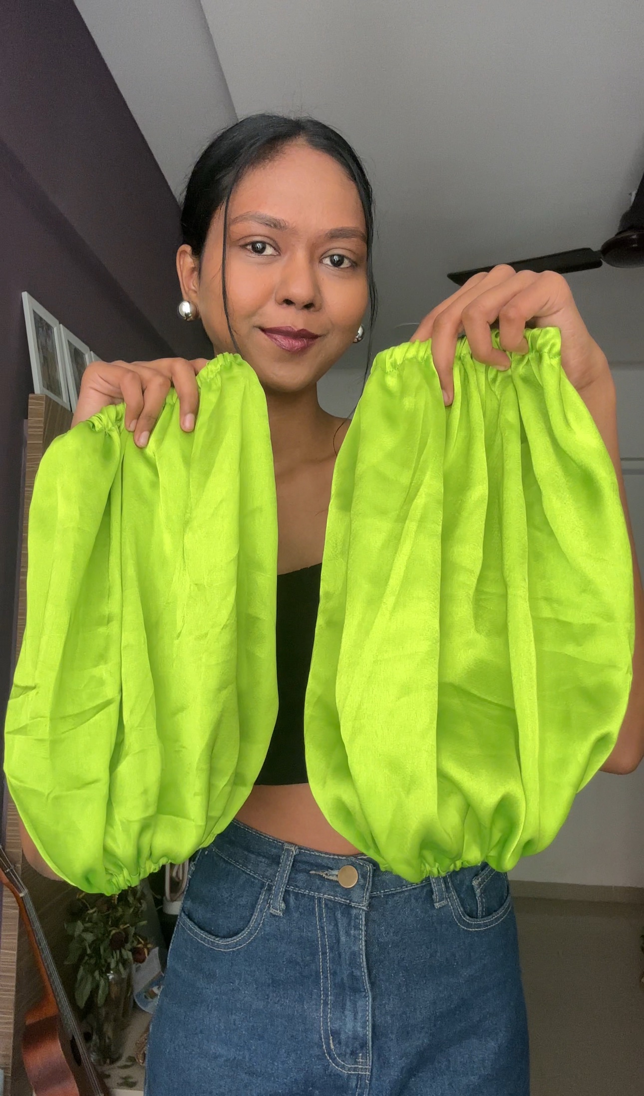 Neon Green Satin Detachable Sleeves
