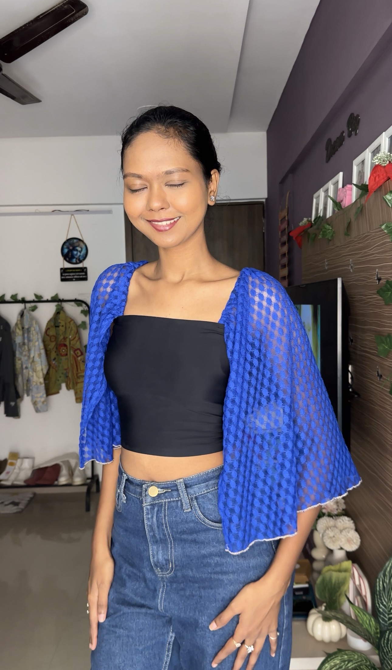 Blue Kimono Detachable Bra Straps Sleeves