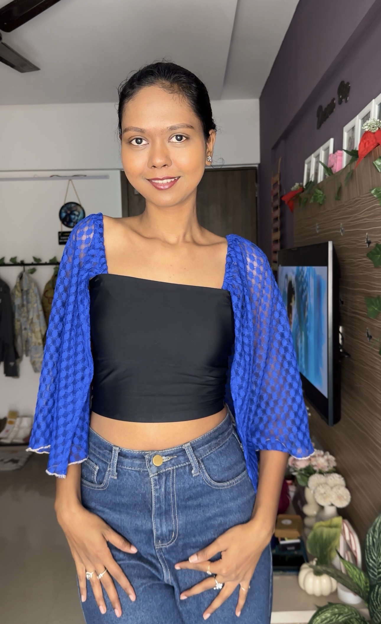 Blue Kimono Detachable Bra Straps Sleeves