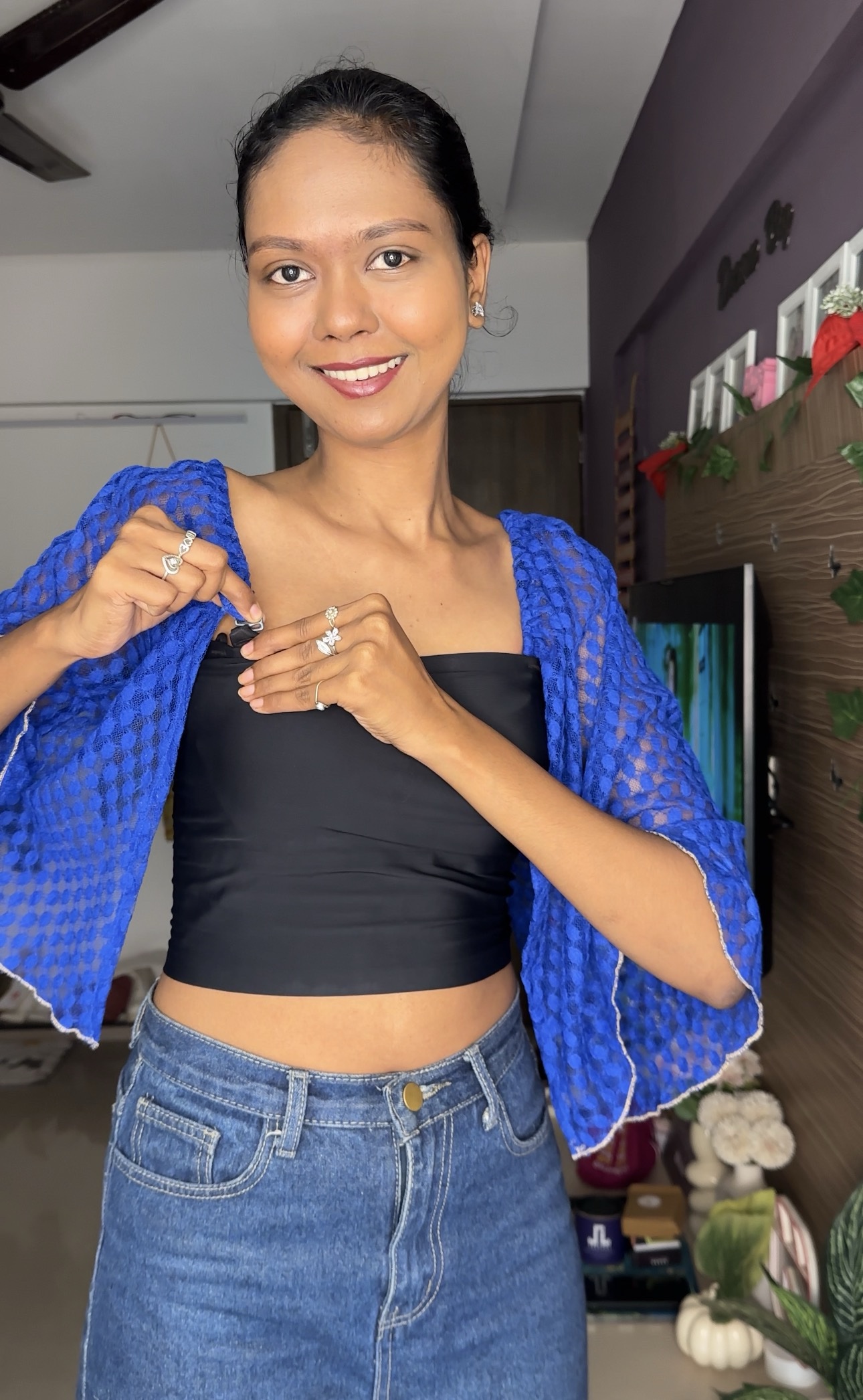 Blue Kimono Detachable Bra Straps Sleeves