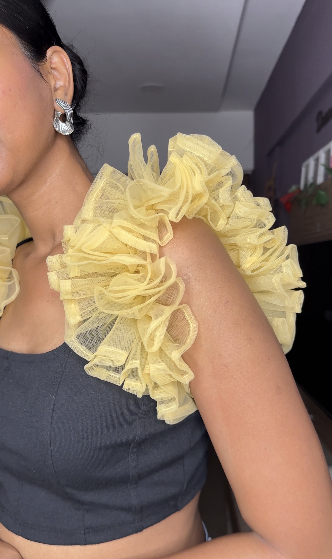 Light Yellow Net Ruffle Sleeves