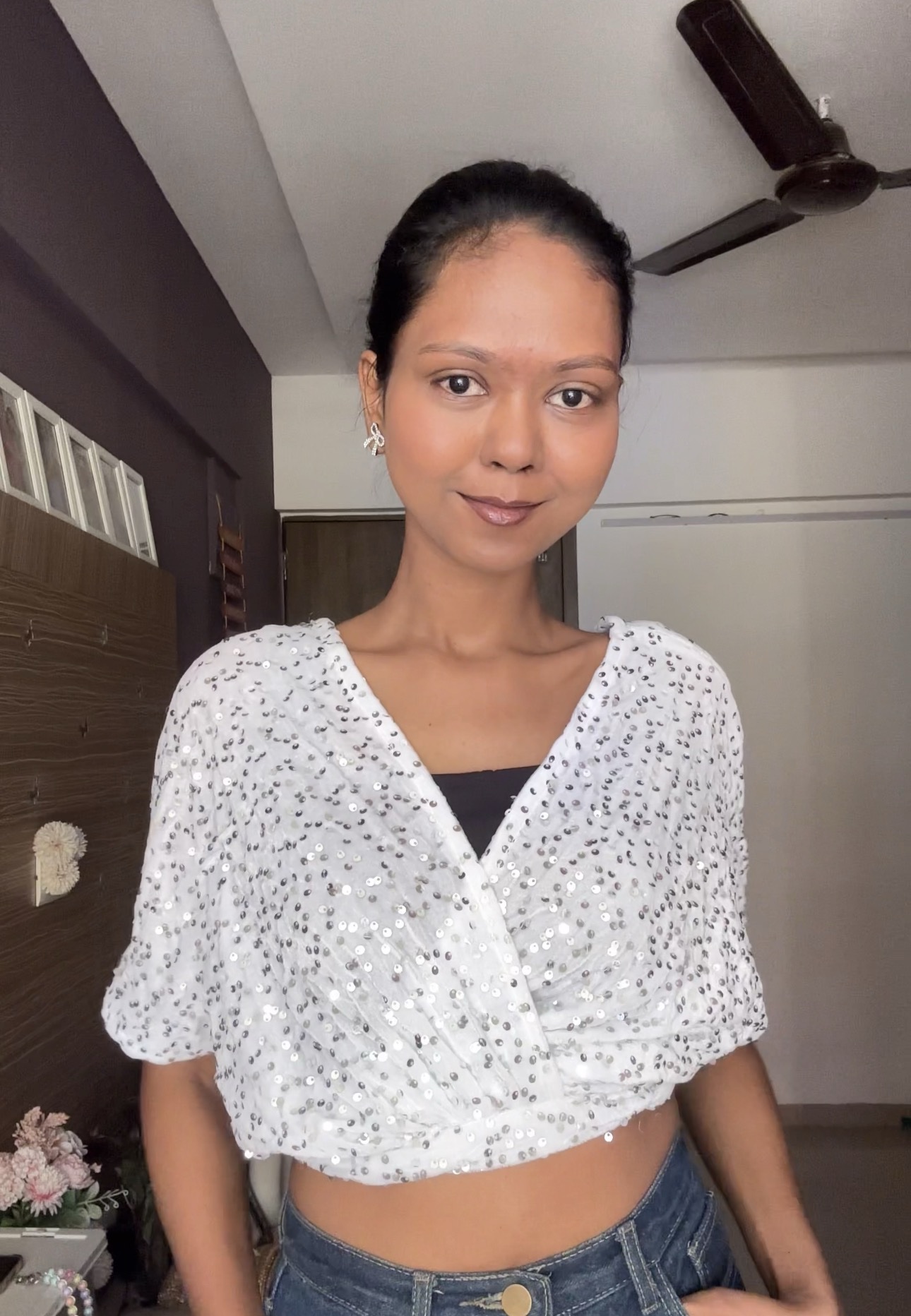 White Sequin Detachable Top