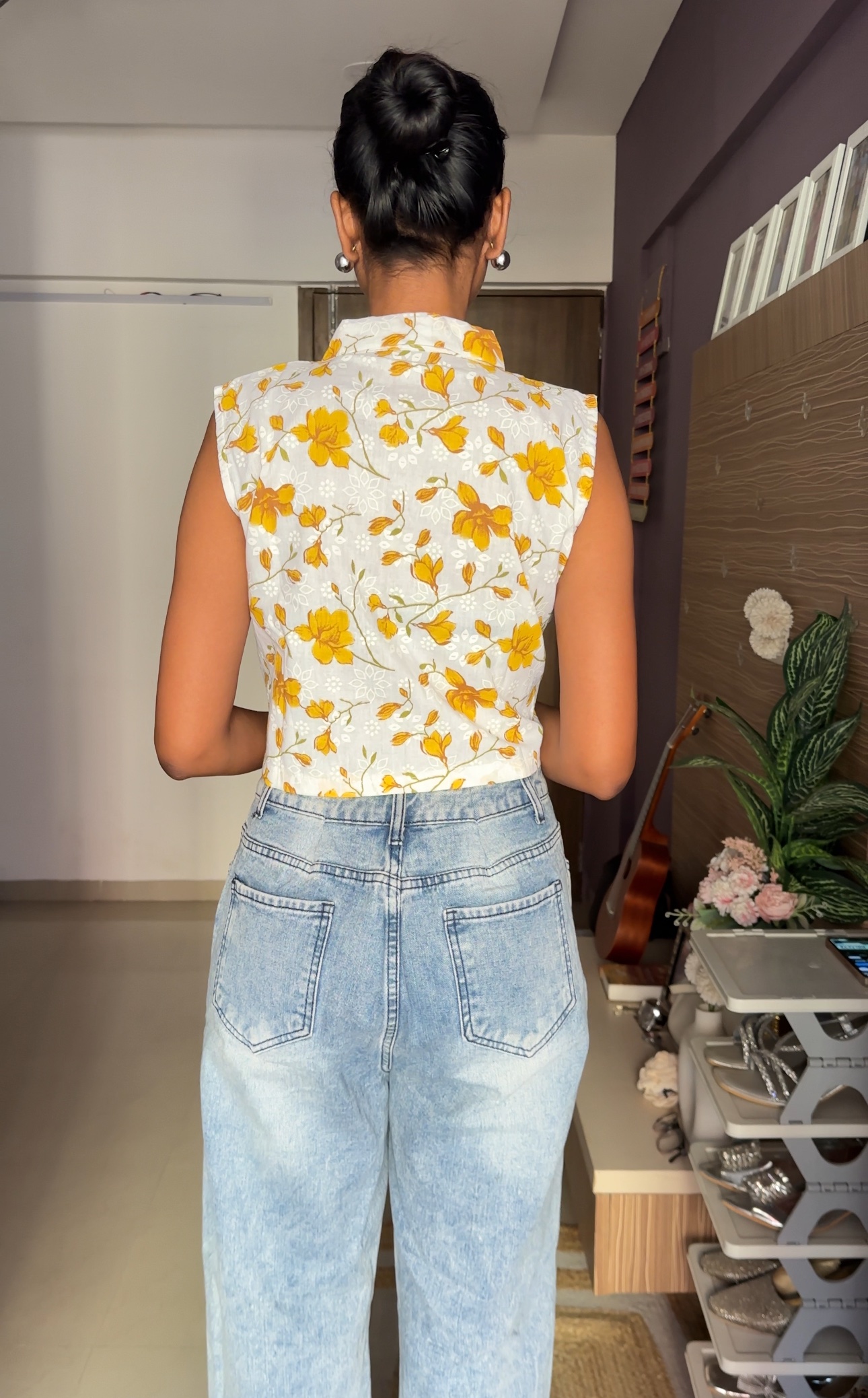 White Floral Cotton Waistcoat