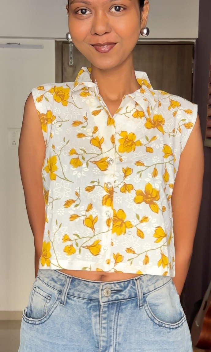 White Floral Cotton Waistcoat