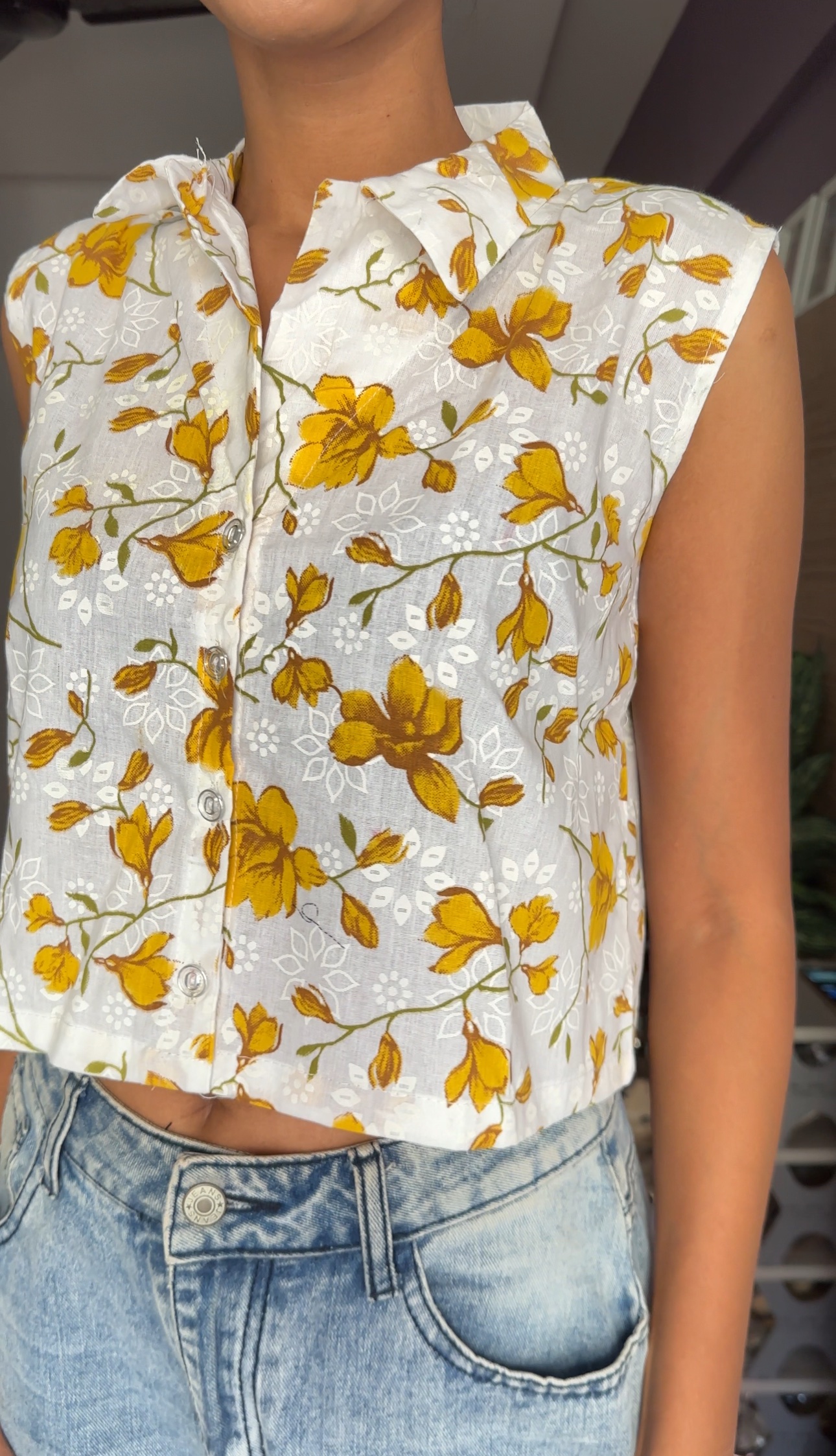 White Floral Cotton Waistcoat