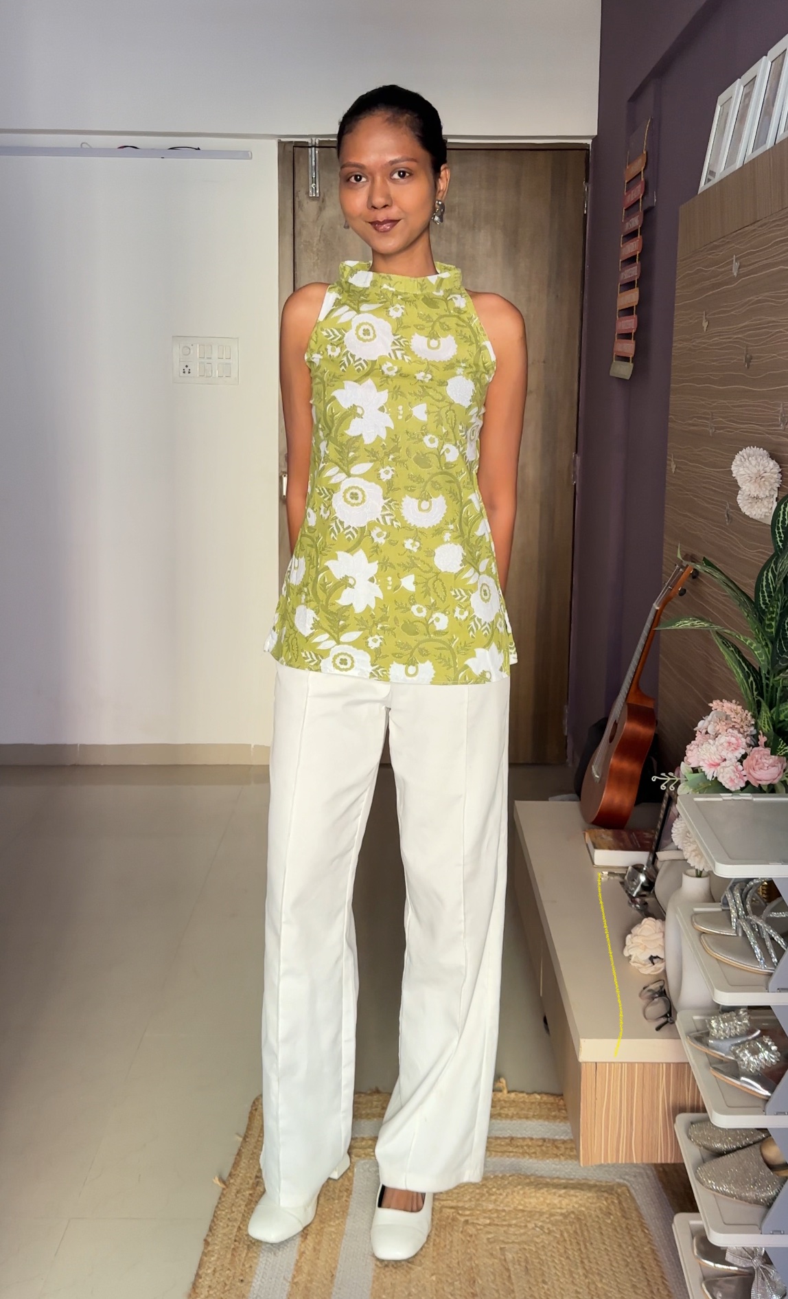 Pretty Green Halter Neck Short Kurti