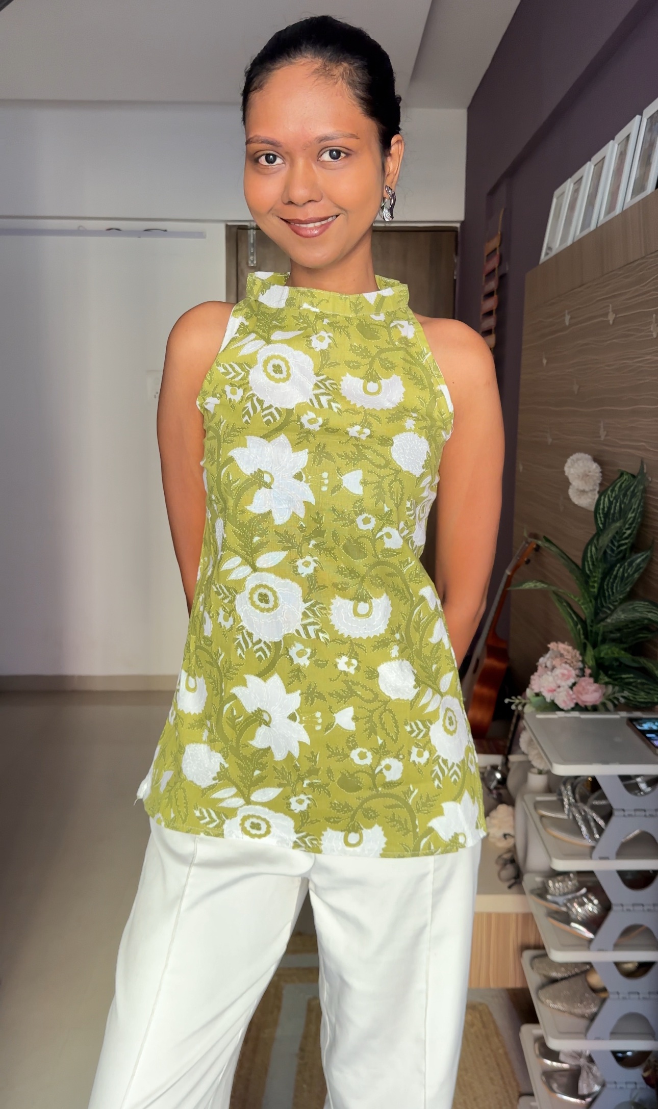 Pretty Green Halter Neck Short Kurti