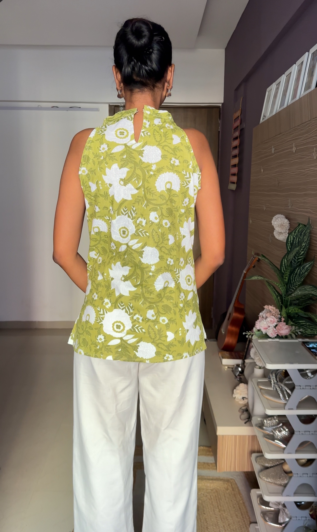 Pretty Green Halter Neck Short Kurti