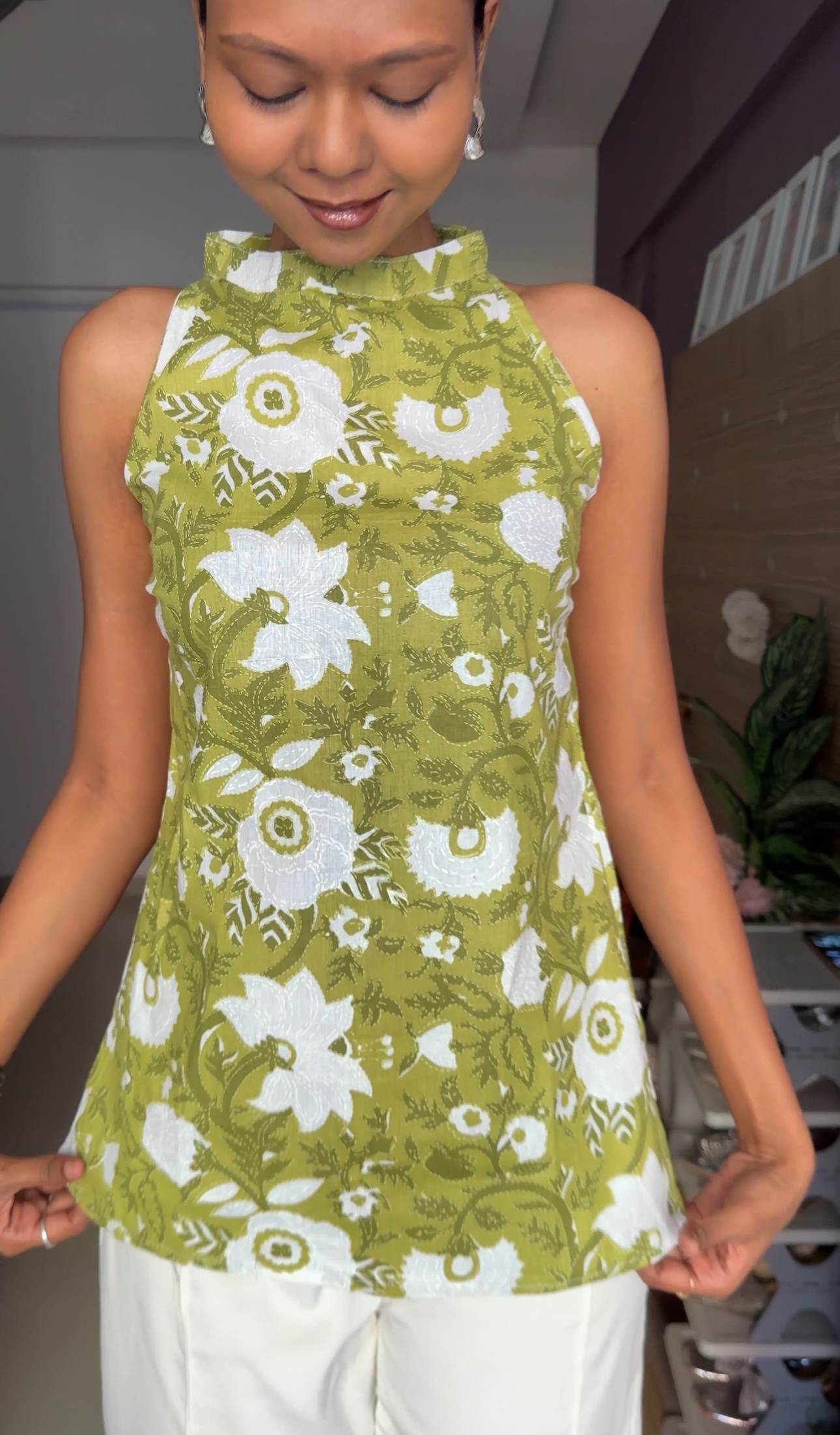 Pretty Green Halter Neck Short Kurti