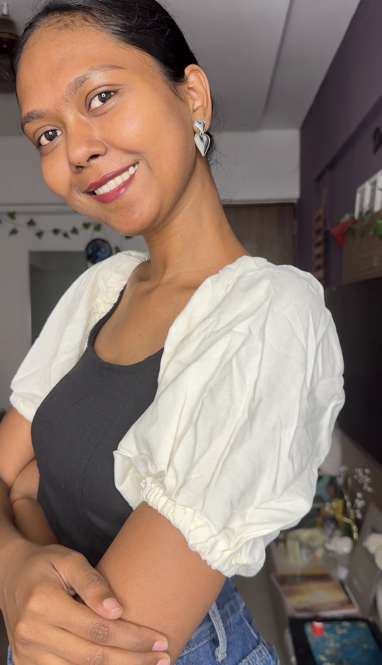 Cream Rayon Puff Sleeves