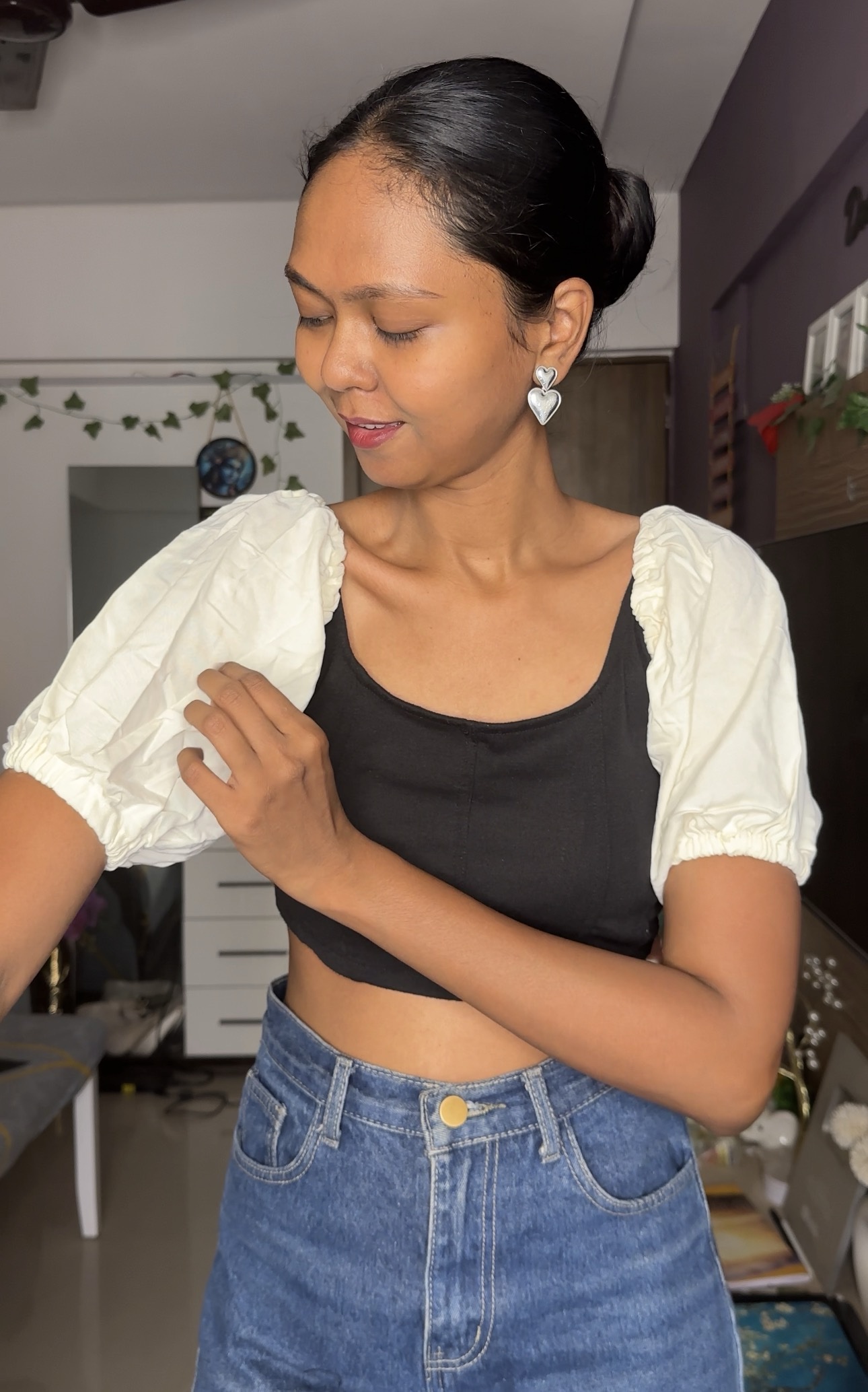 Cream Rayon Puff Sleeves