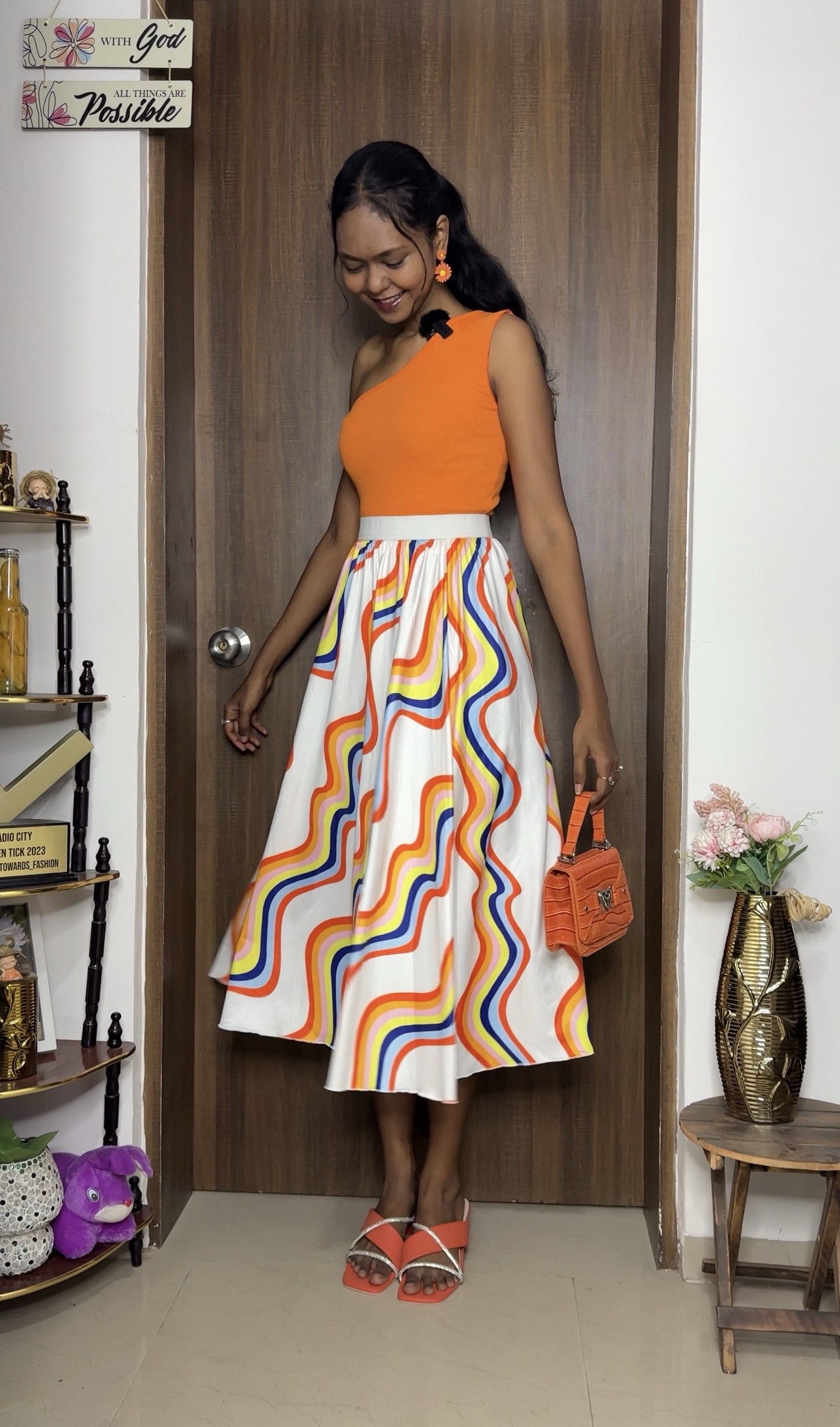 Multicolour Straps White Twirl Skirt