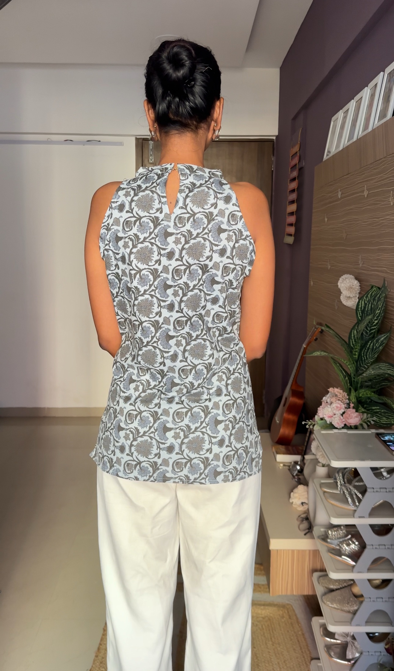 Grey Halter Neck Cotton Kurti