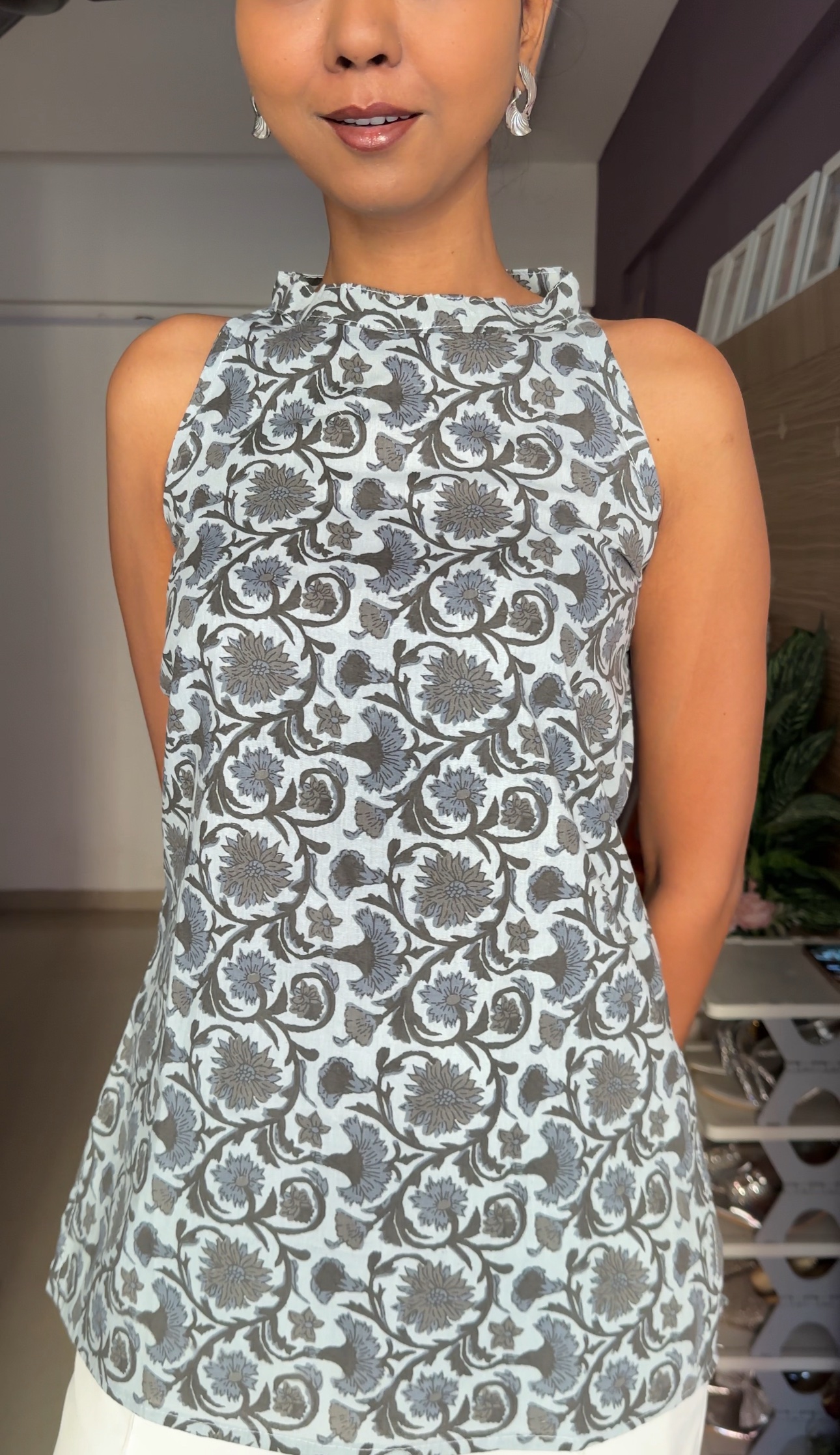 Grey Halter Neck Cotton Kurti