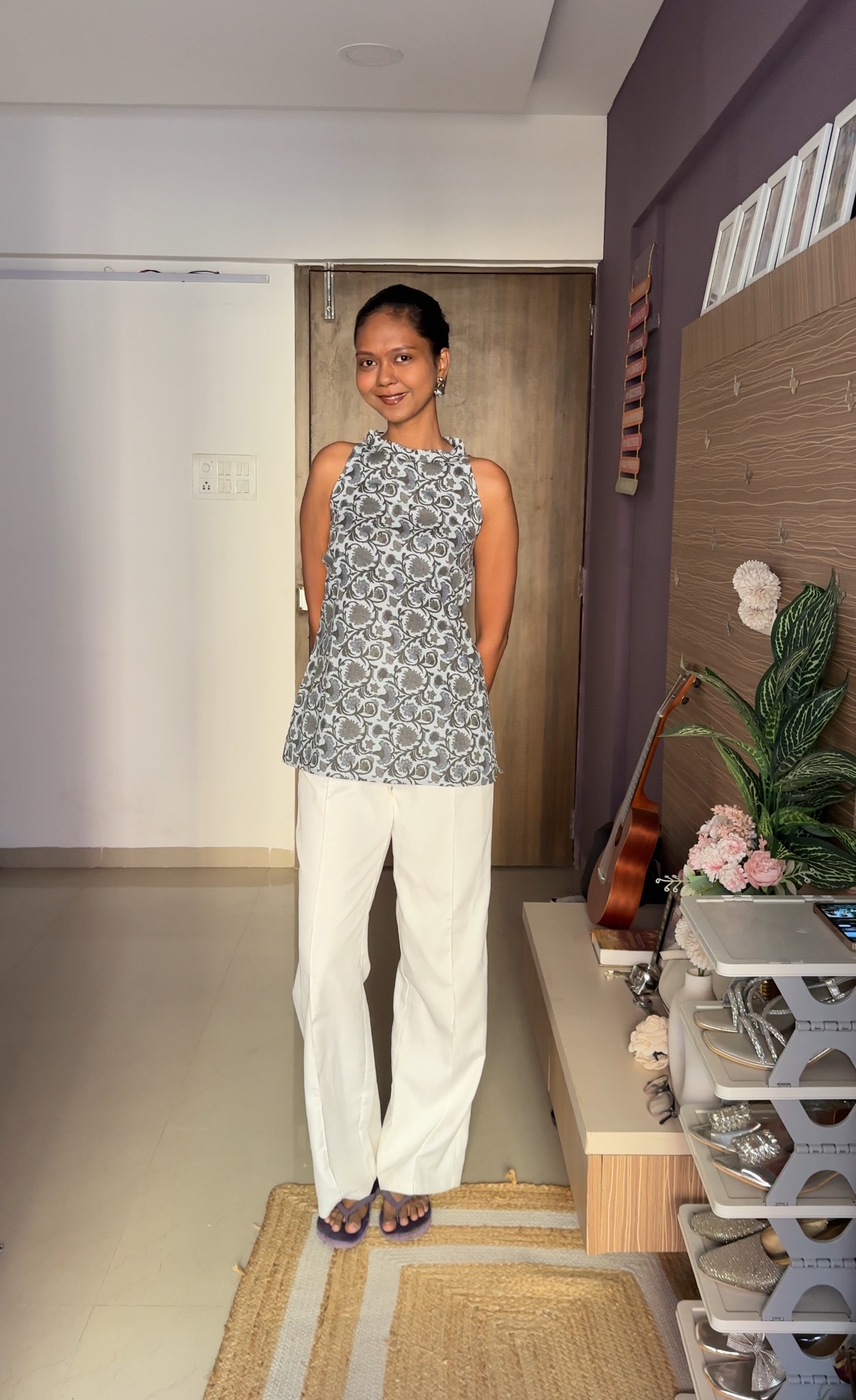 Grey Halter Neck Cotton Kurti