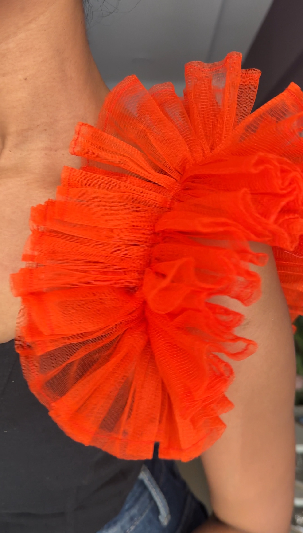 Orange Net Ruffle Sleeves