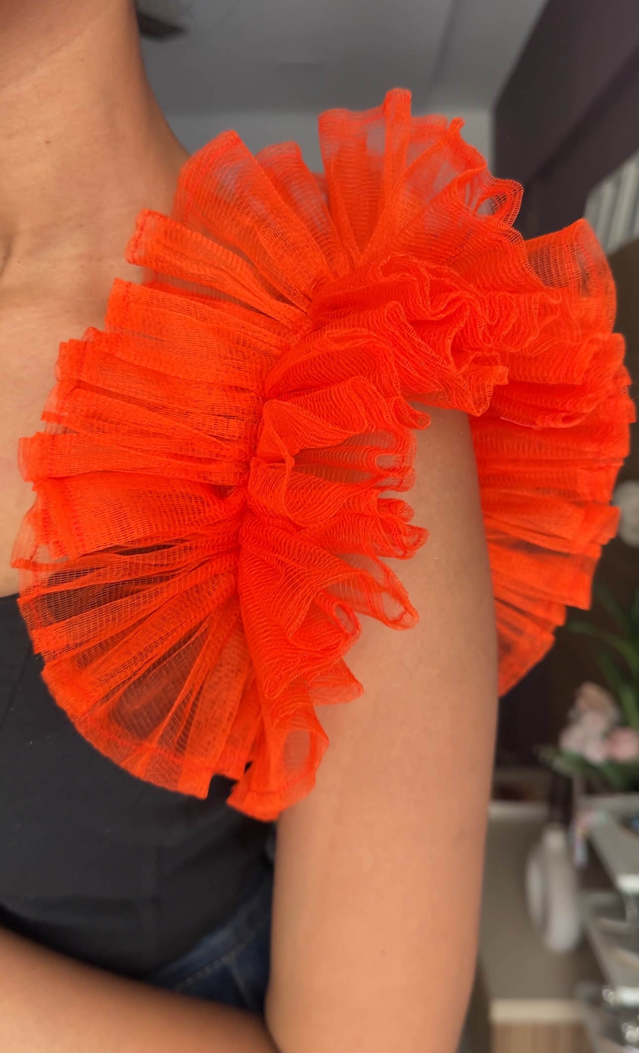 Orange Net Ruffle Sleeves
