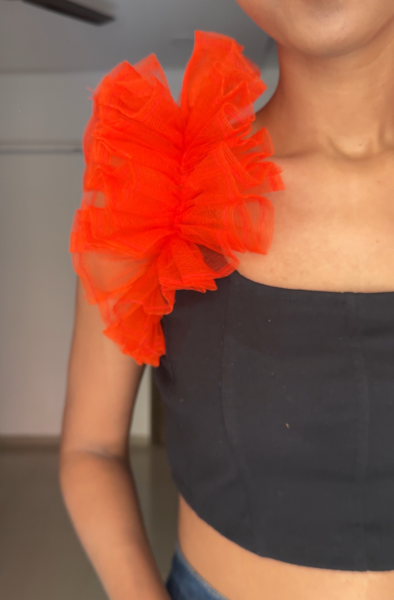 Orange Net Ruffle Sleeves