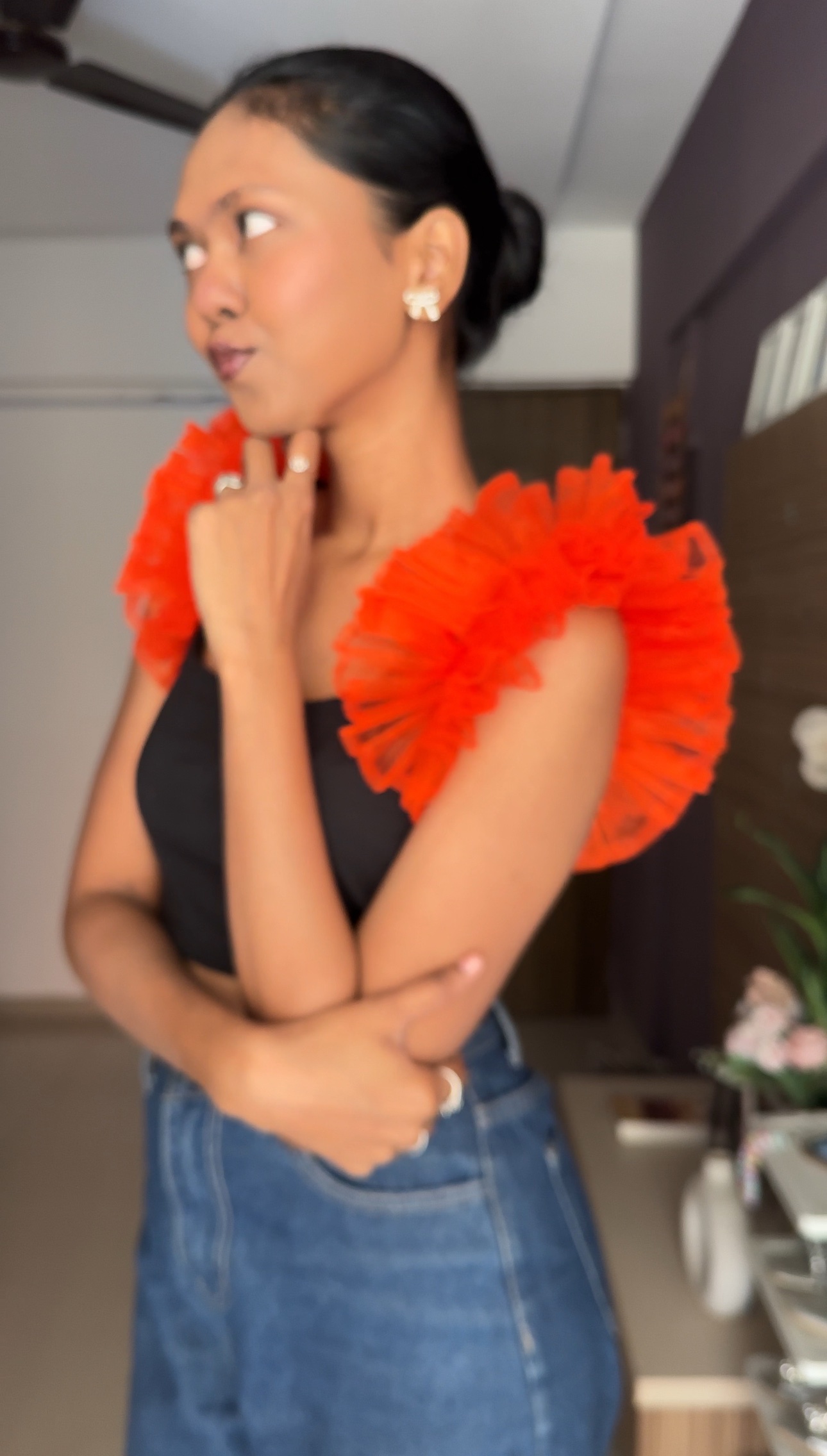 Orange Net Ruffle Sleeves