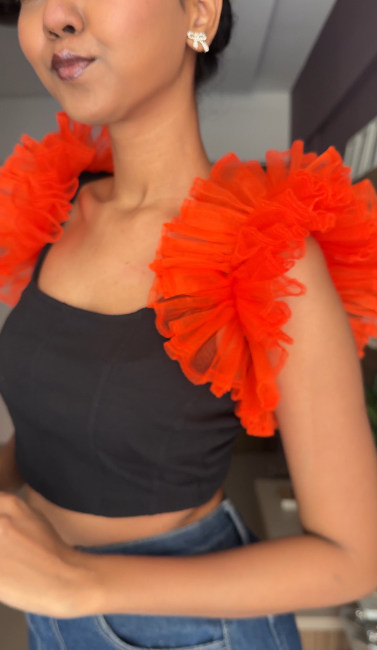 Orange Net Ruffle Sleeves