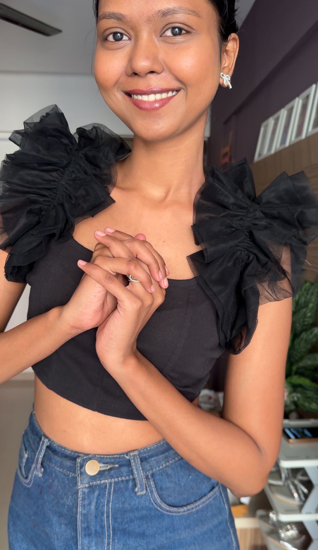 Super Soft Black Net Ruffle Sleeves