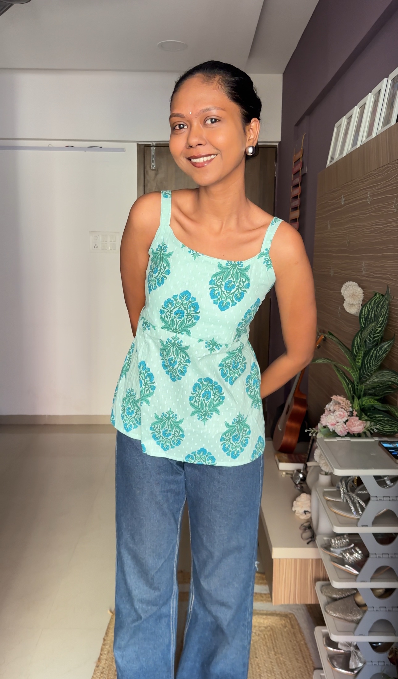 Baby Teal Cotton Short Kurti