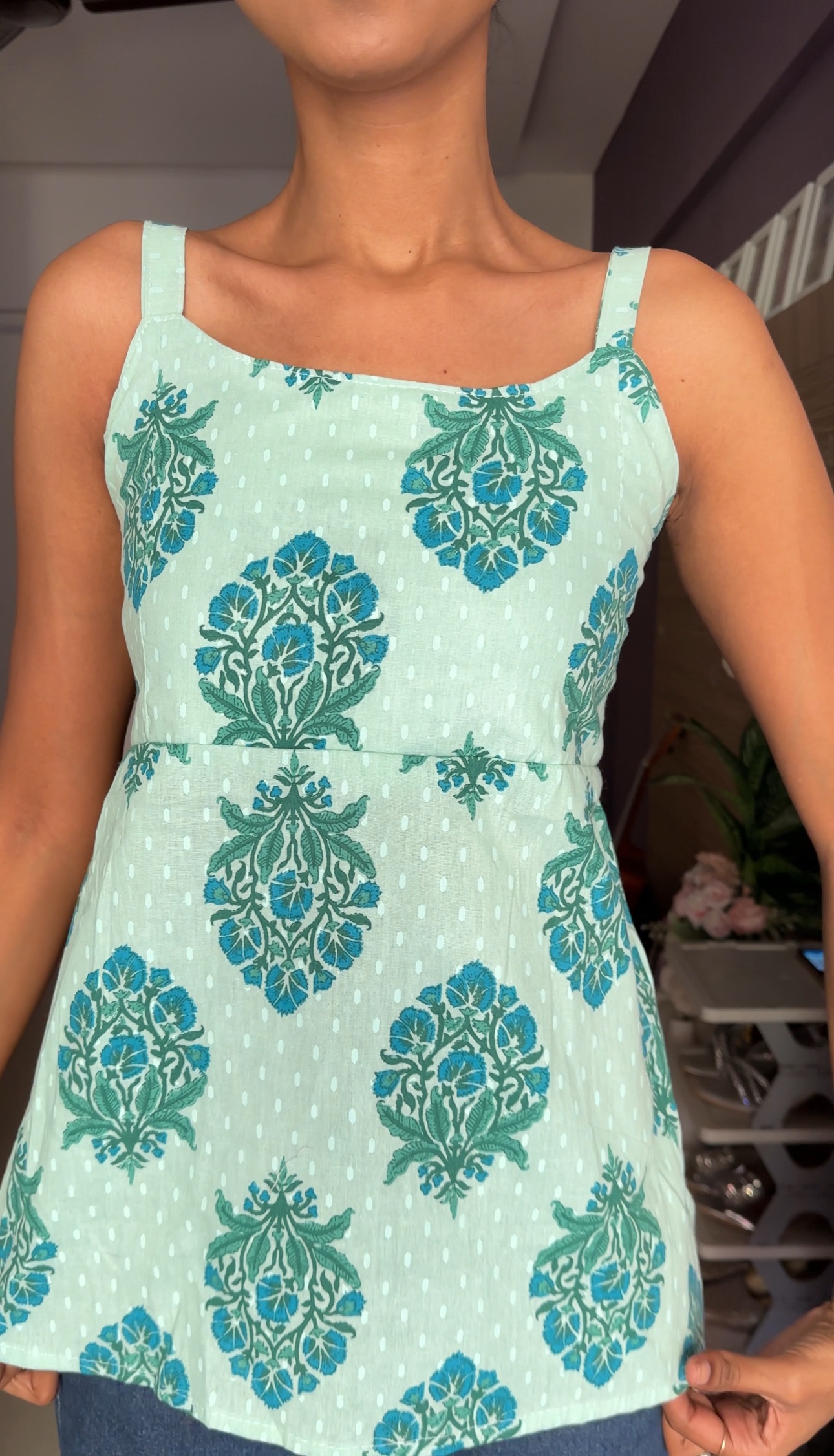 Baby Teal Cotton Short Kurti