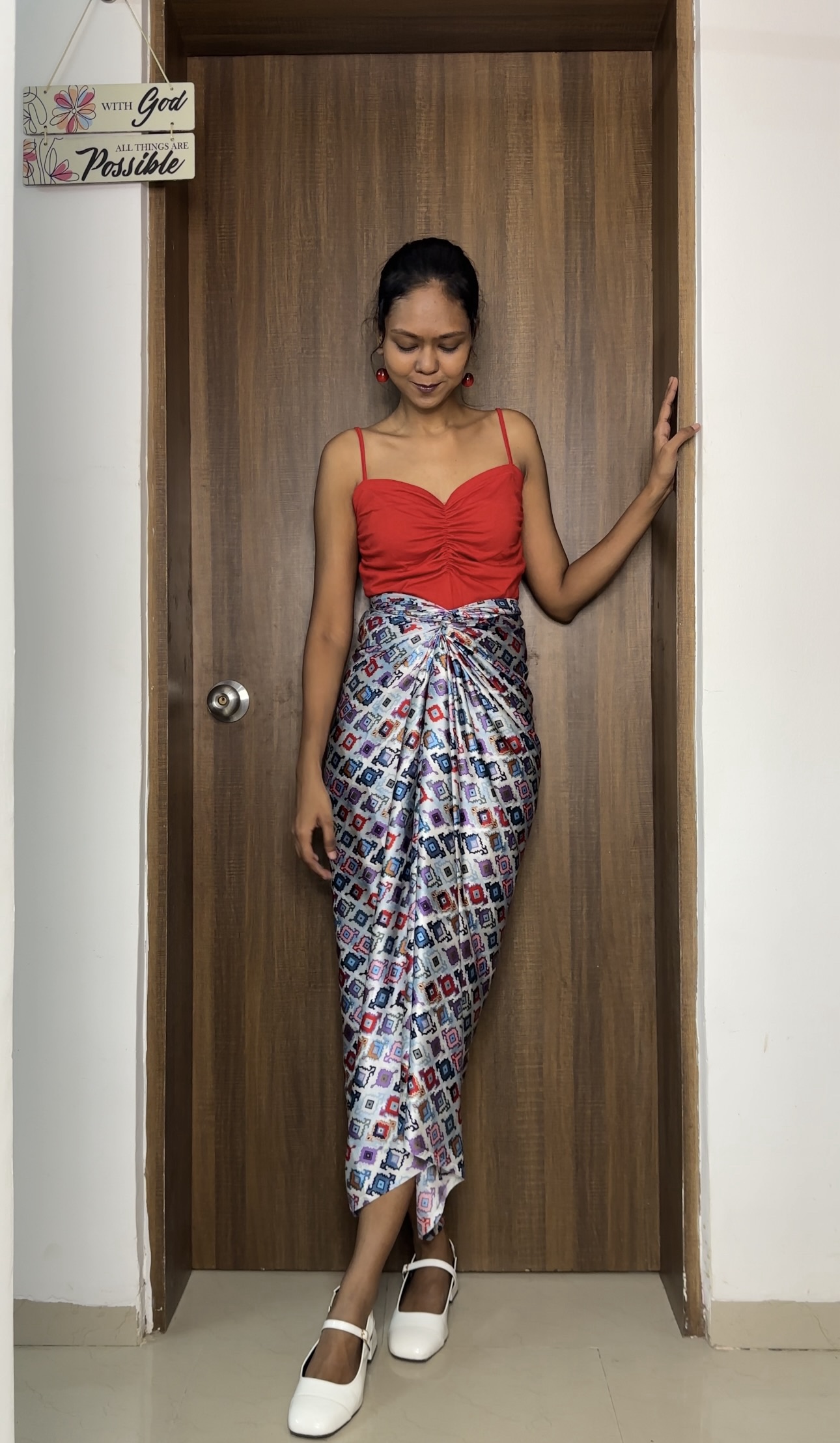 Grey Printed satin multiway skirt