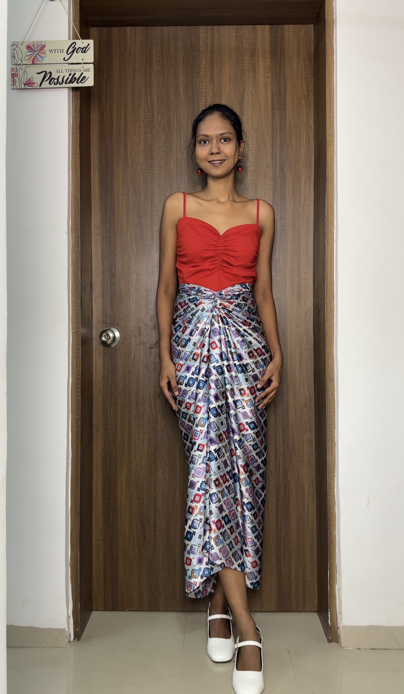 Grey Printed satin multiway skirt