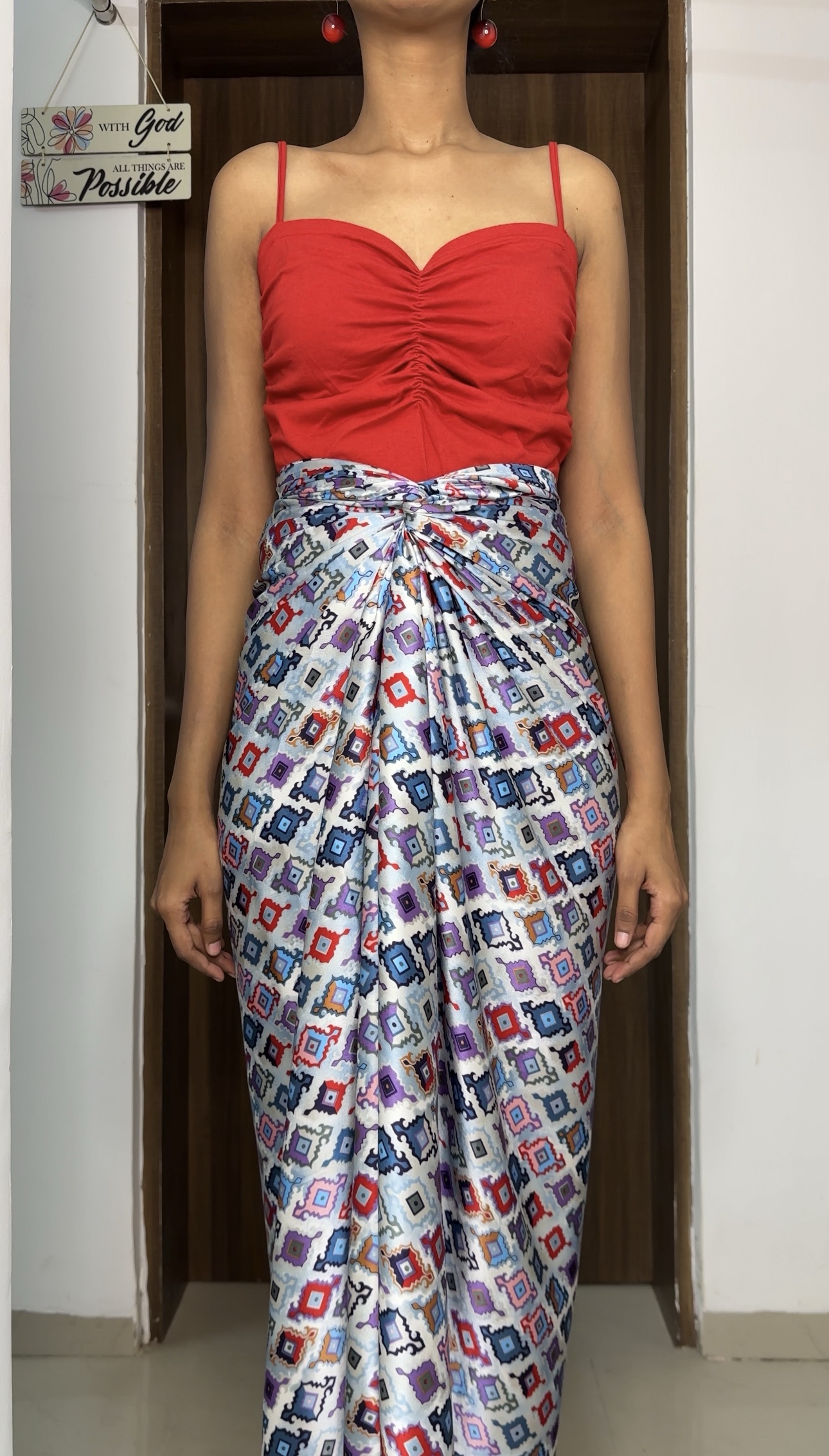 Grey Printed satin multiway skirt