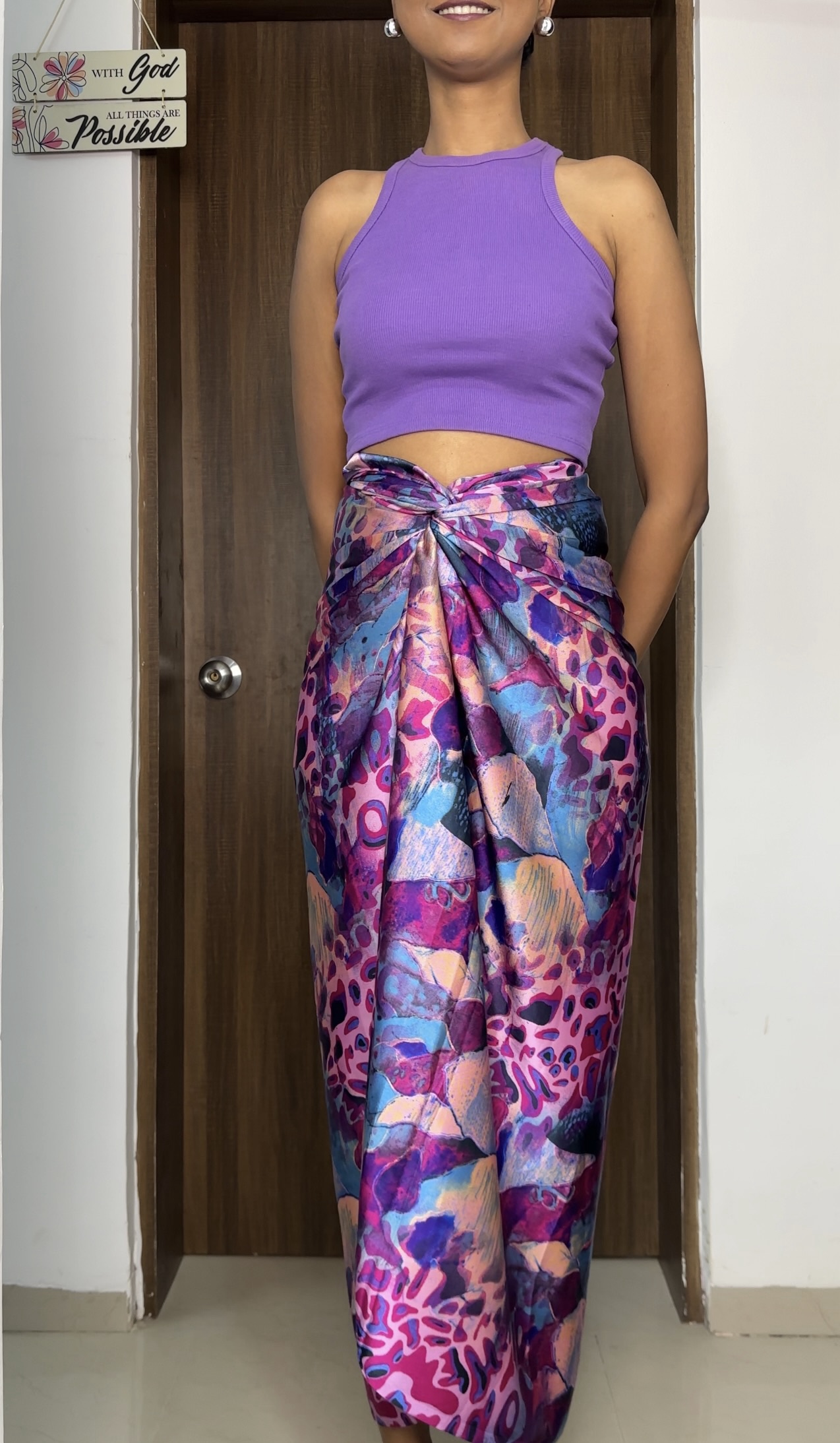 Purple Abstract Print satin multiway skirt