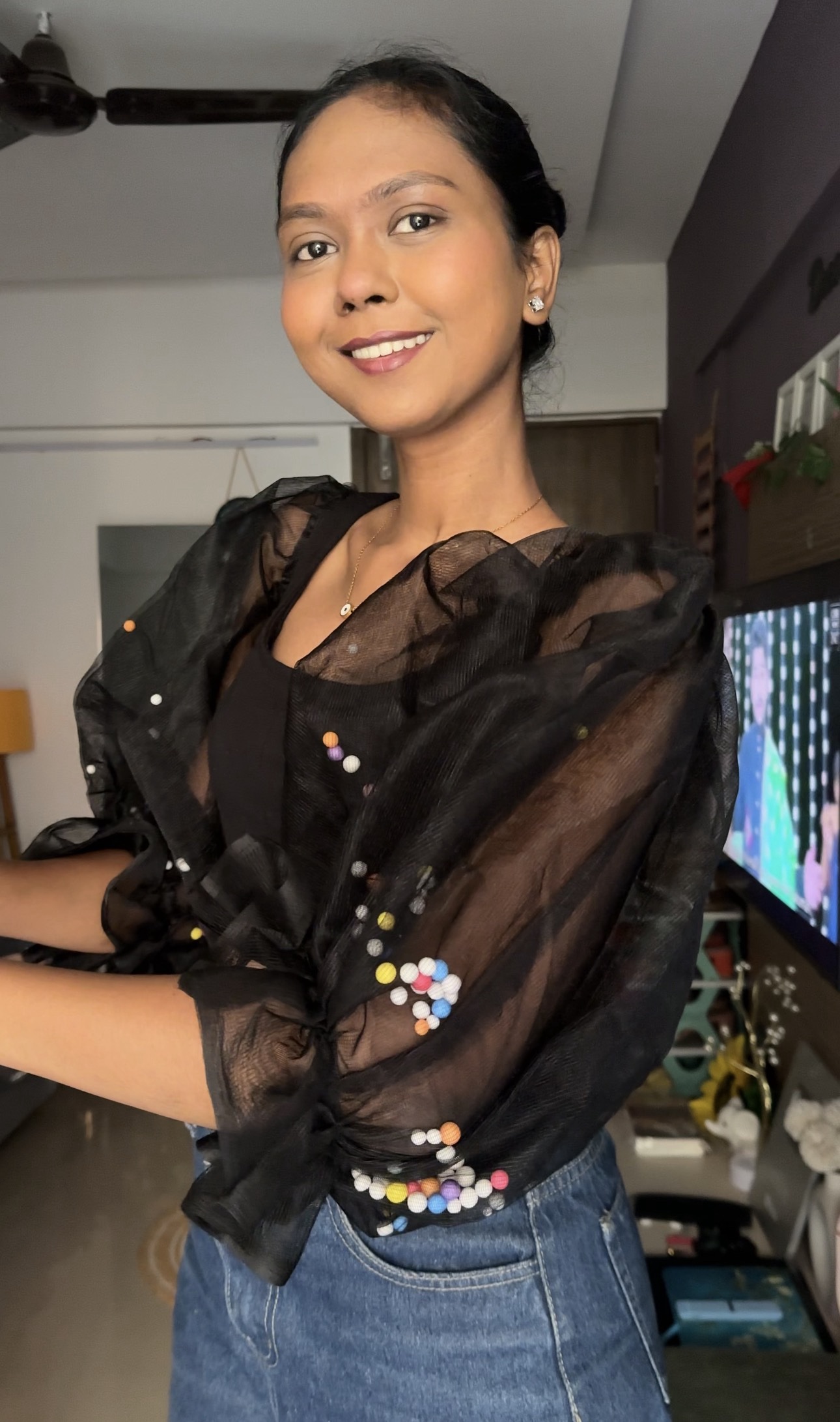 Black Net Ball Puff Sleeves