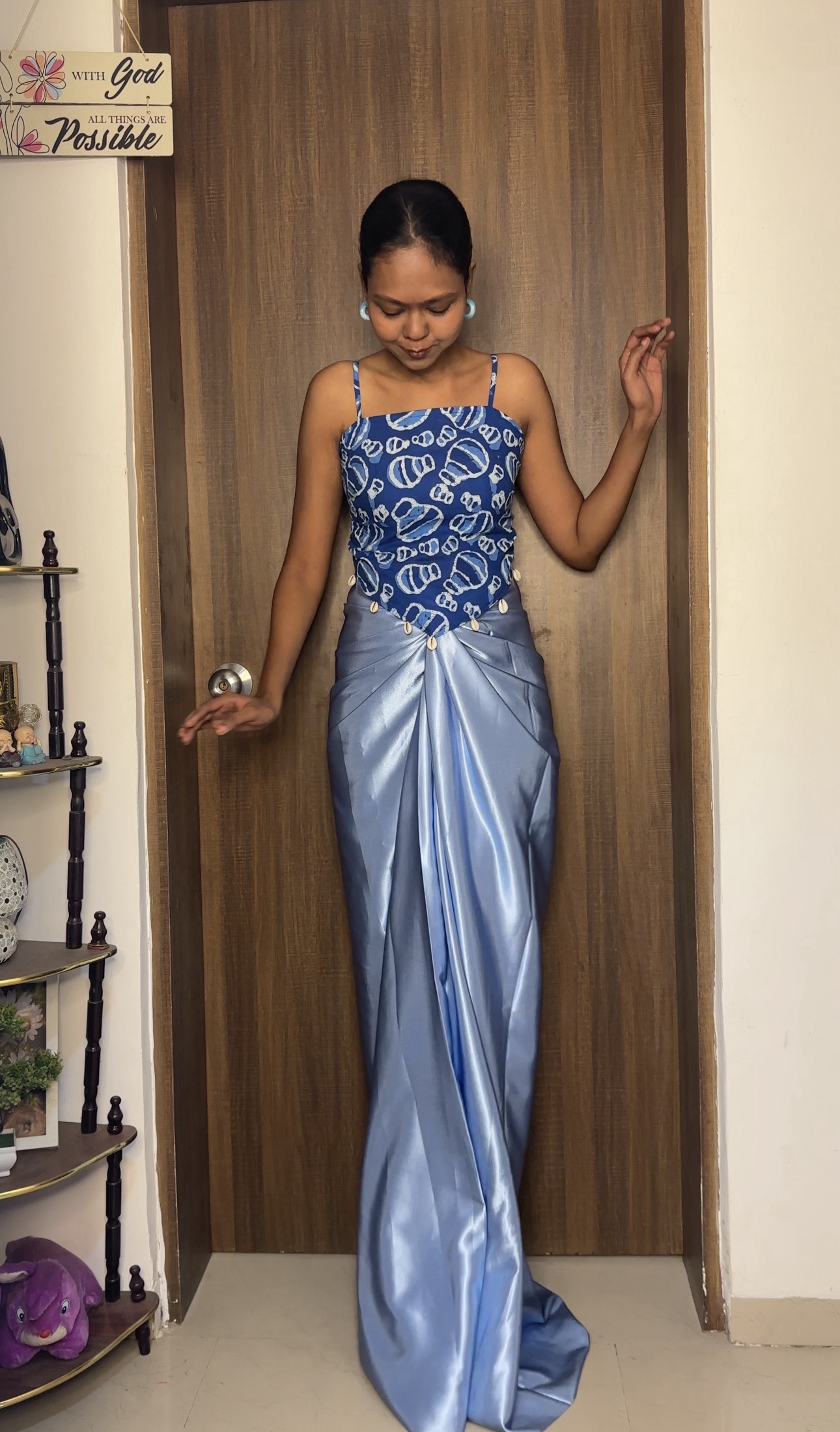 Baby Blue Satin Long Skirt