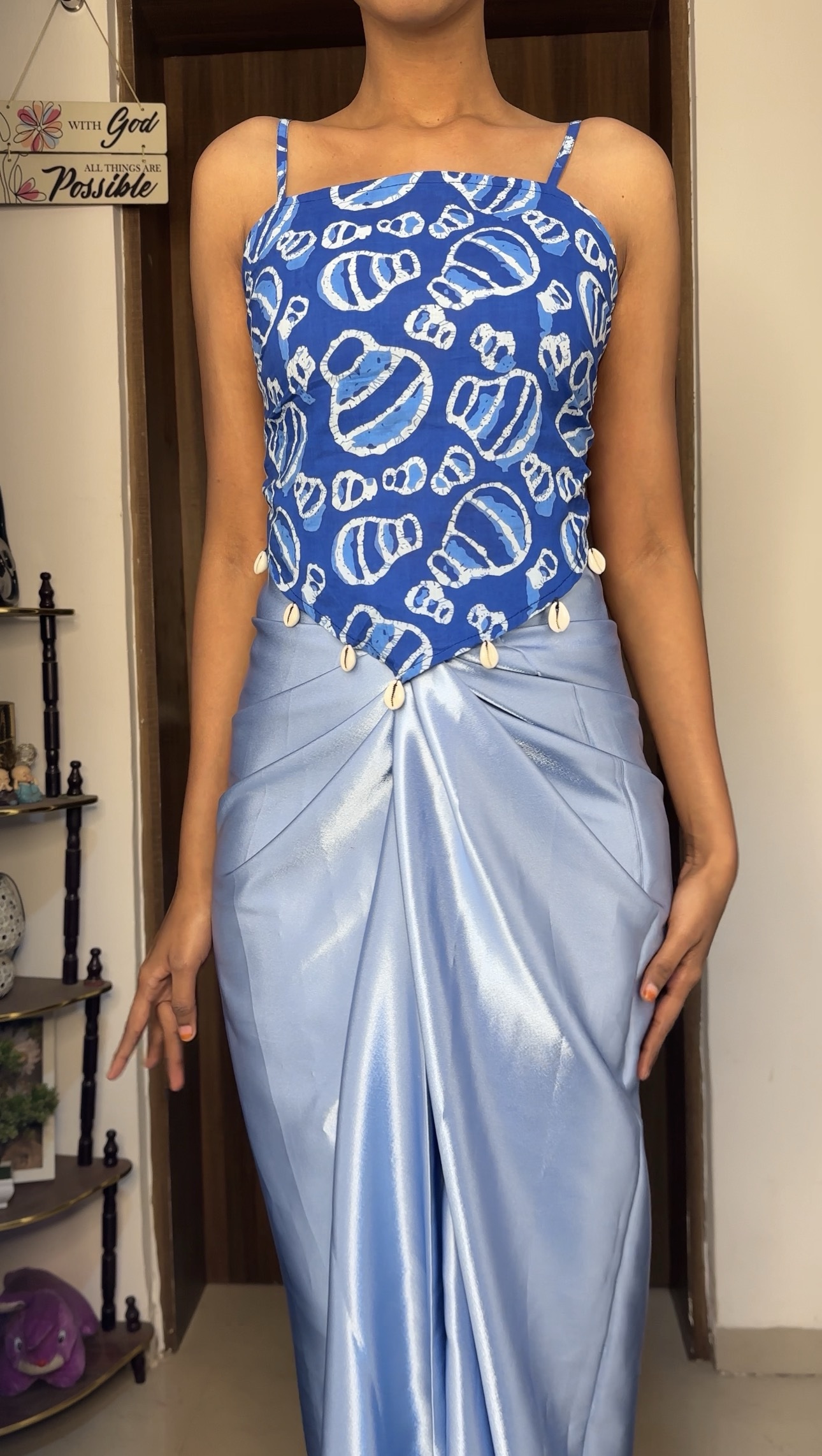 Baby Blue Satin Long Skirt