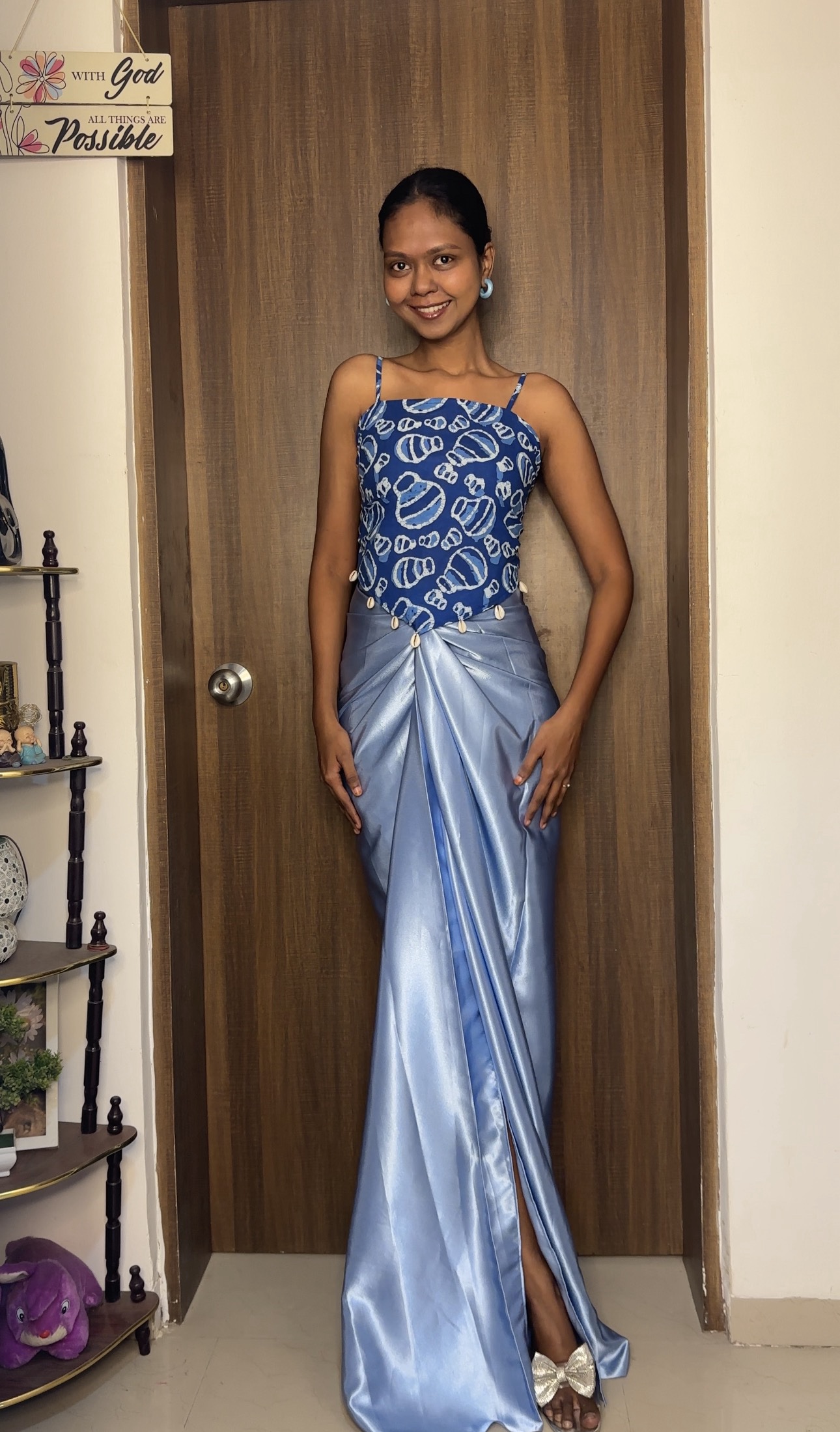 Baby Blue Satin Long Skirt
