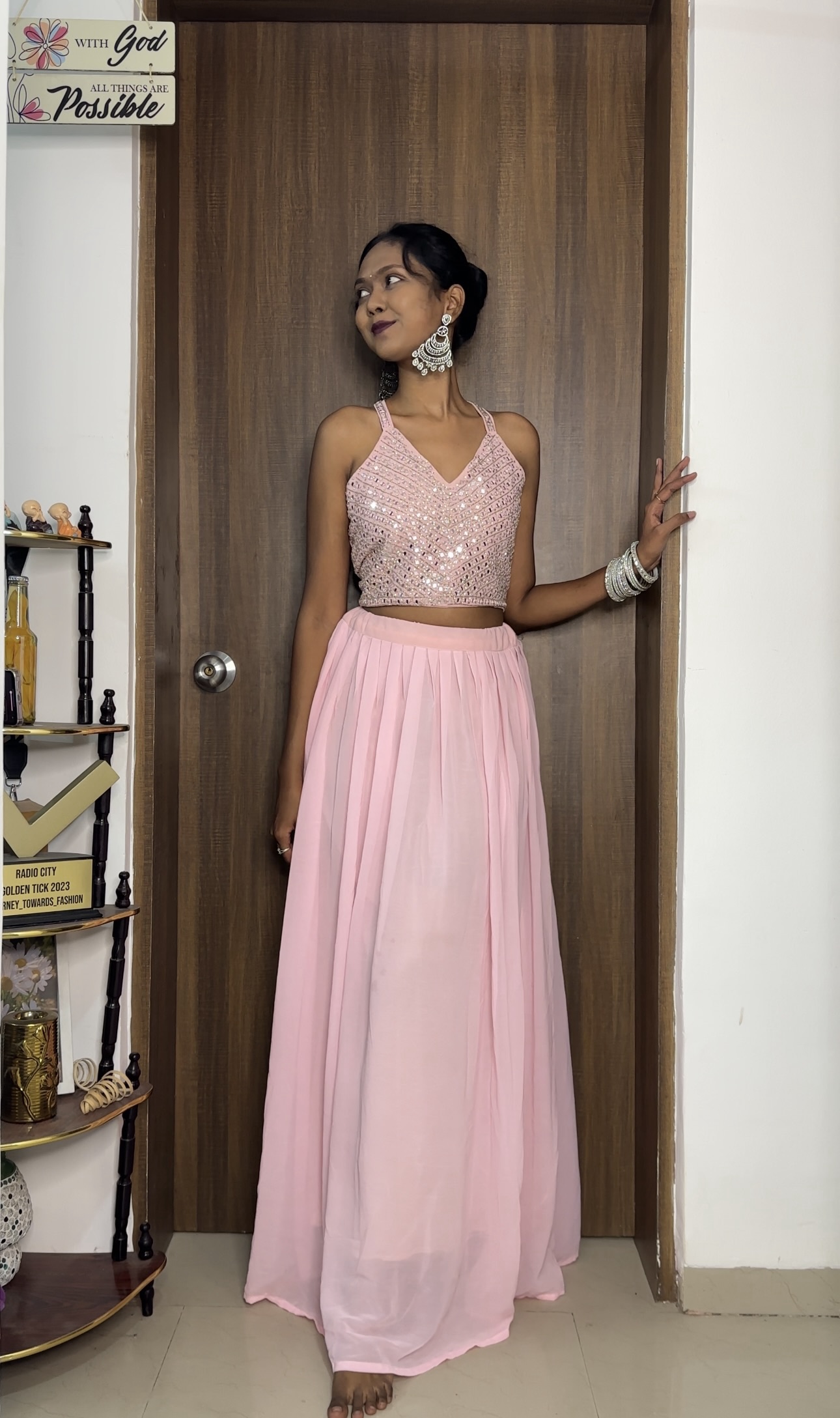 Baby Pink Fully Stitched Lehenga Set