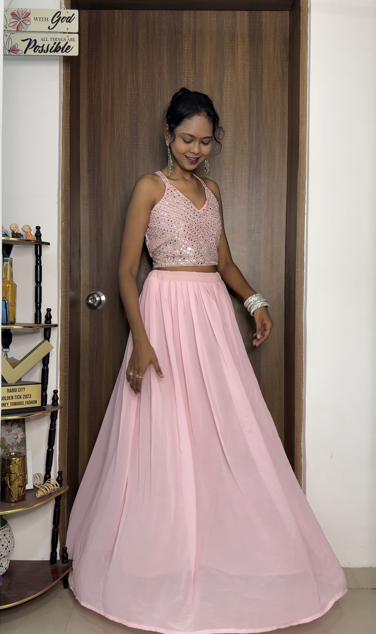 Baby Pink Fully Stitched Lehenga Set